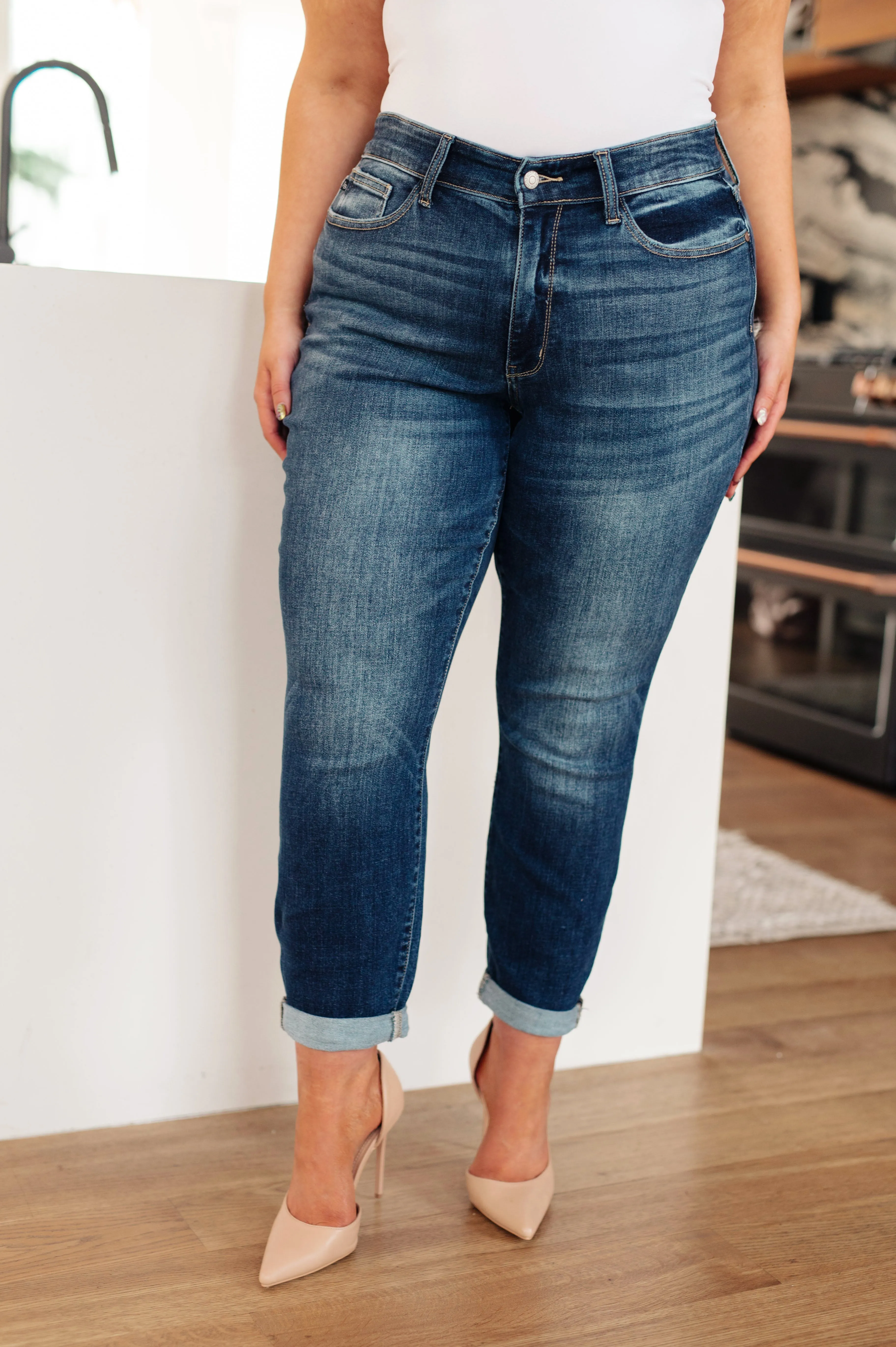 London Midrise Cuffed Boyfriend Jeans**