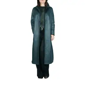 Long Reversible Shearling Coat Teal