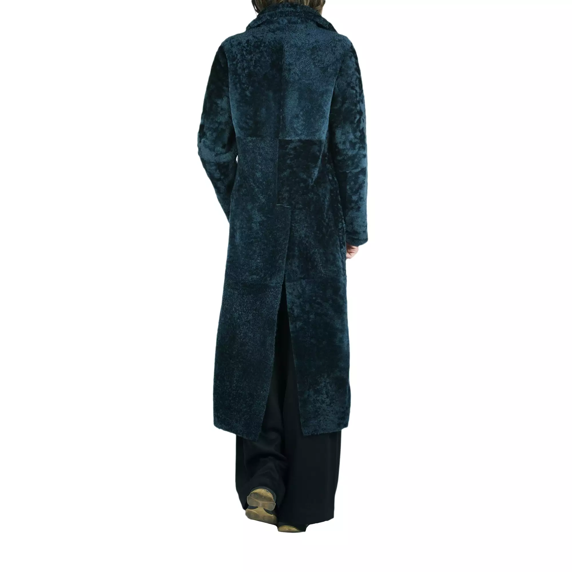 Long Reversible Shearling Coat Teal