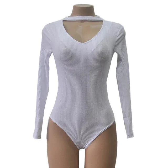 Long Sleeve Sexy Rompers Chocker Sexy V-Neck Women Bodysuits Slim Solid Rompers For Women #112 SM6