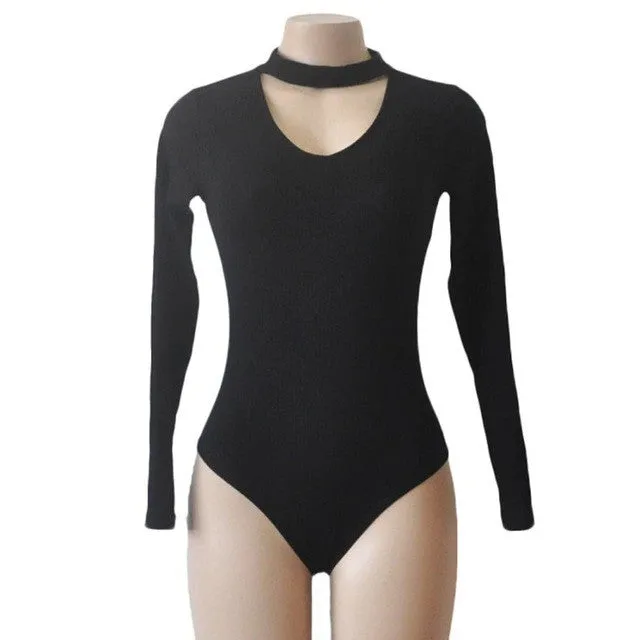 Long Sleeve Sexy Rompers Chocker Sexy V-Neck Women Bodysuits Slim Solid Rompers For Women #112 SM6