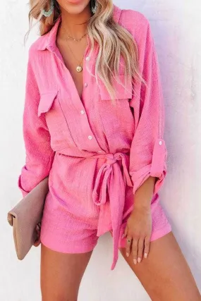 Long Sleeve Tie-waist Shirt Rompers