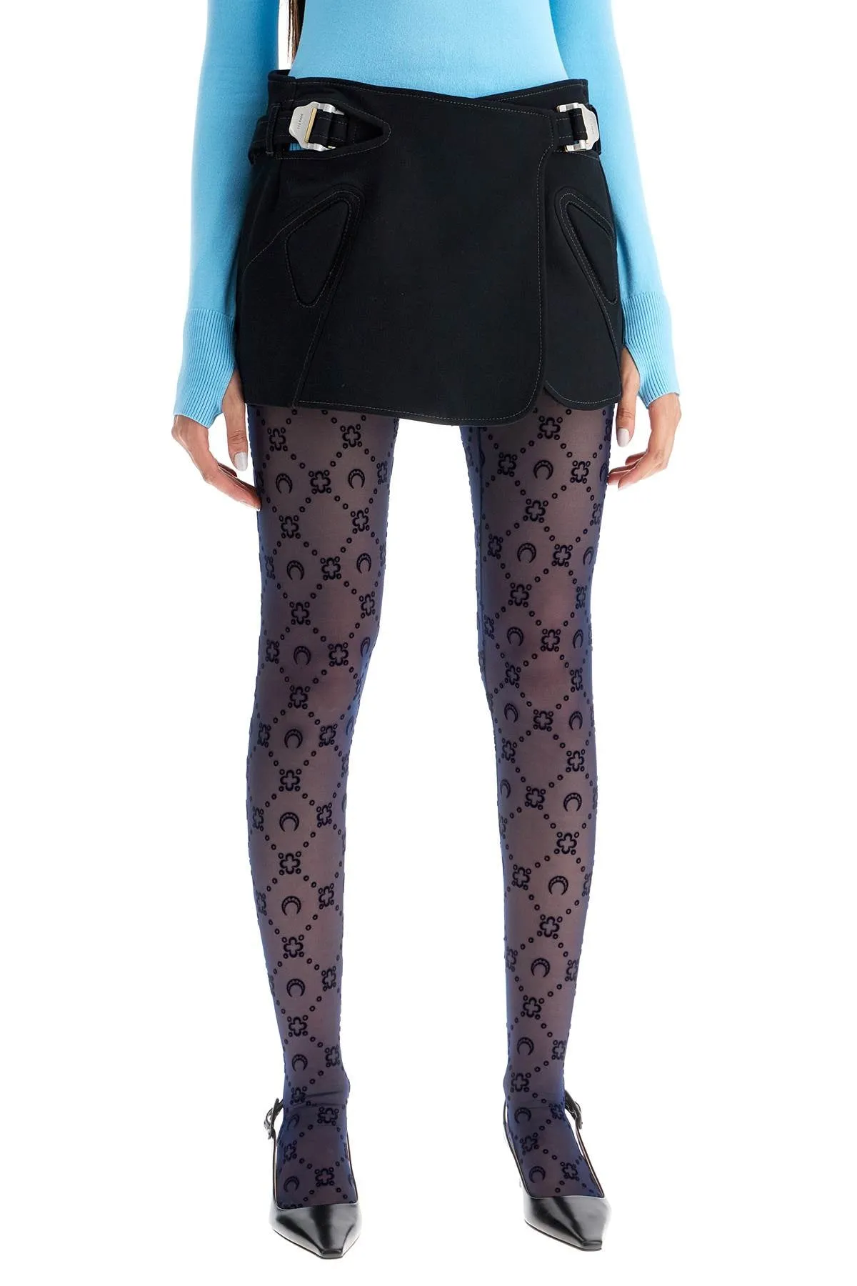 Marine Serre Recycled Mesh Moonogram Tights   Blue