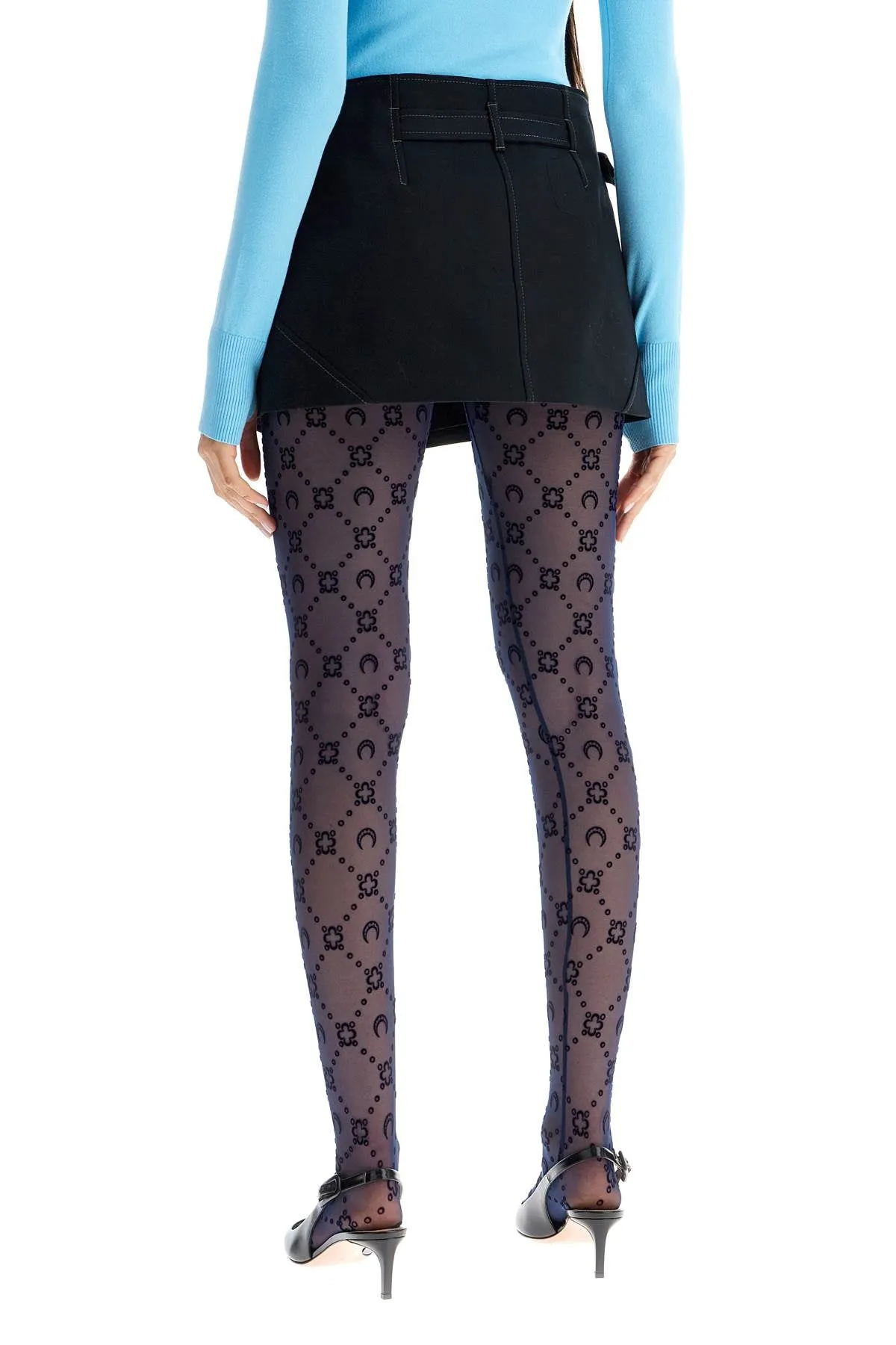 Marine Serre Recycled Mesh Moonogram Tights   Blue