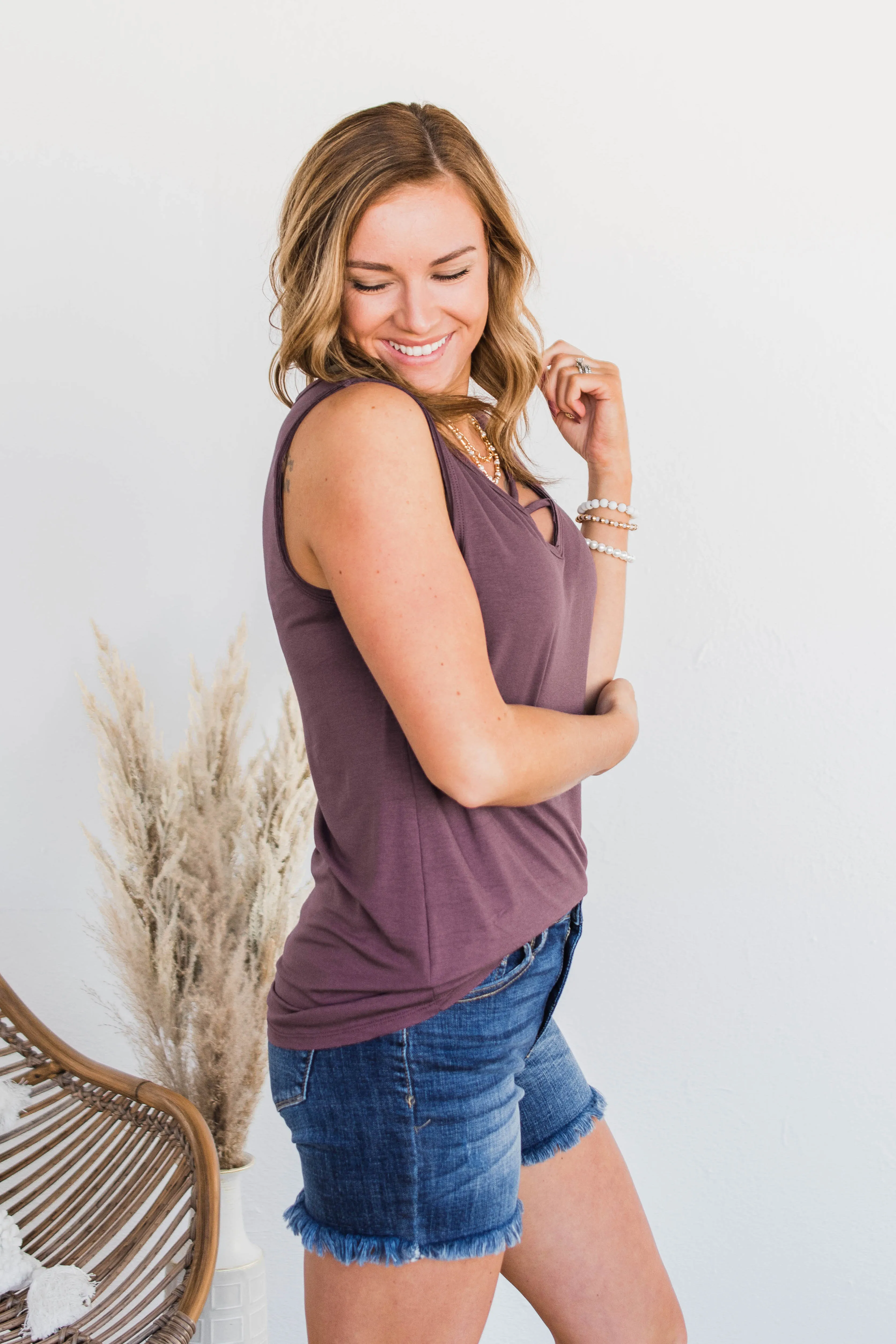 Meant What I Said Criss-Cross Tank- Eggplant