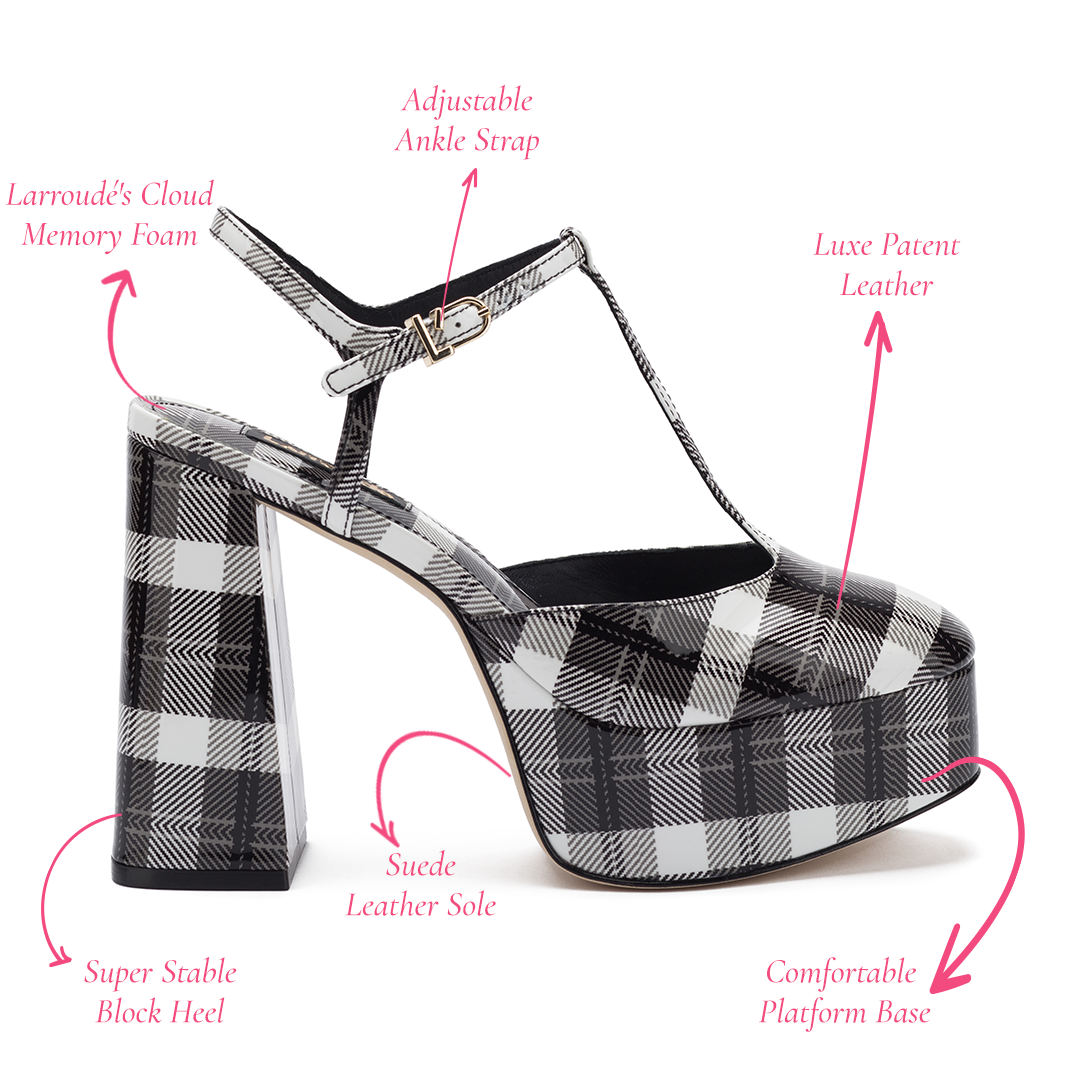 Pixie Pump In Black and White Plaid Patent