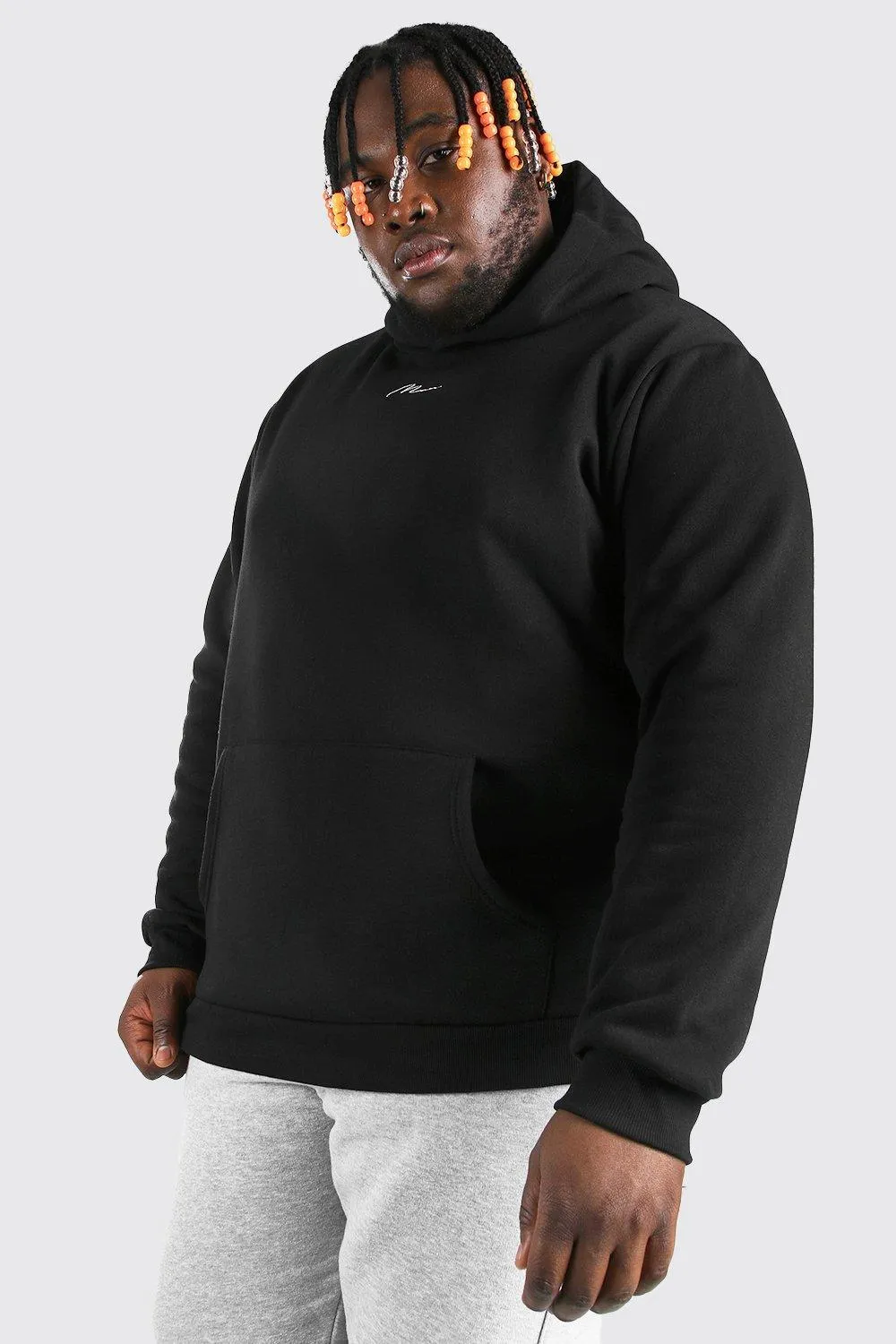 Plus Size MAN Script Heavyweight Hoodie | boohooMAN UK