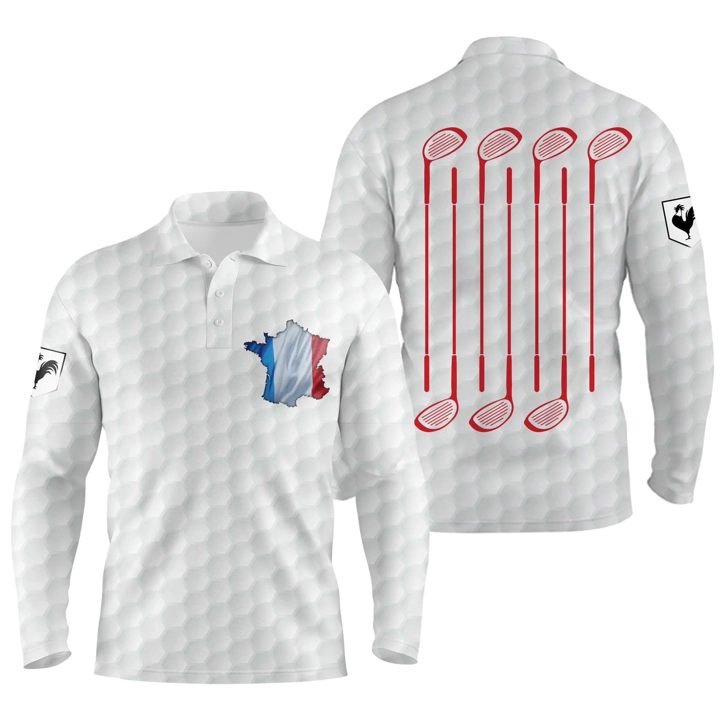 Polo Shirt pour Fan de Golf, Cadeau Original Golf, Polo à Séchage Rapide Homme Femme, Drapeau France, Club de Golf, Balle de Gol