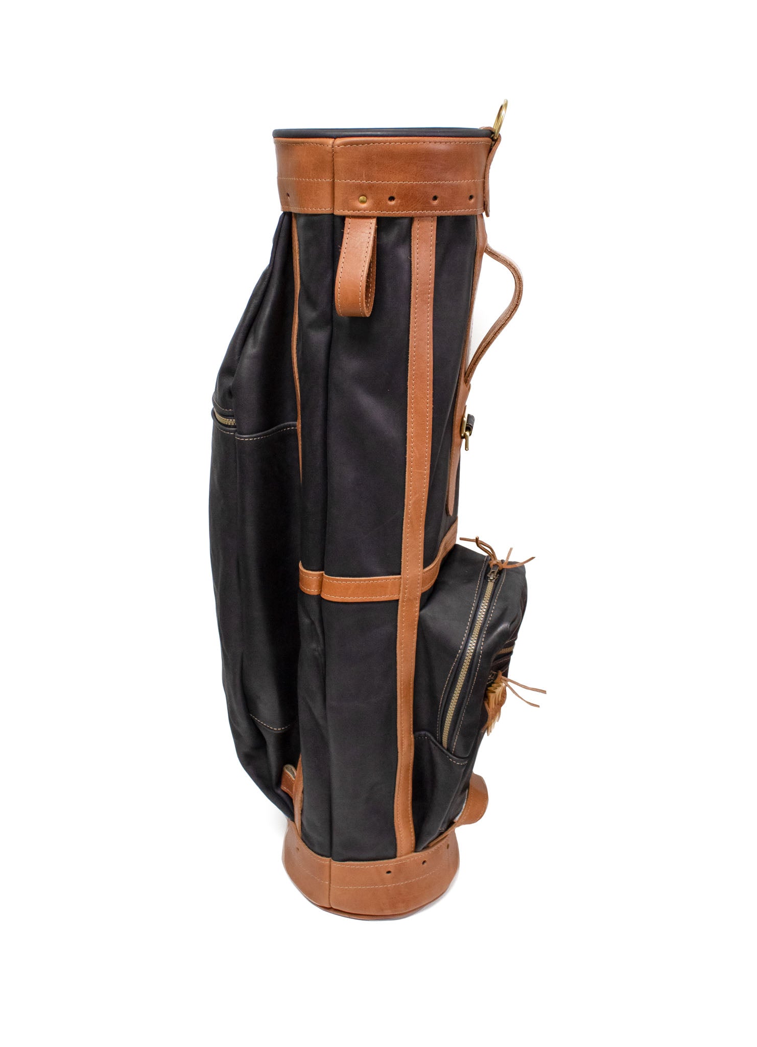 Premium Leather Classic Staff Golf Bag- Black Leather with Natural Leather Trim