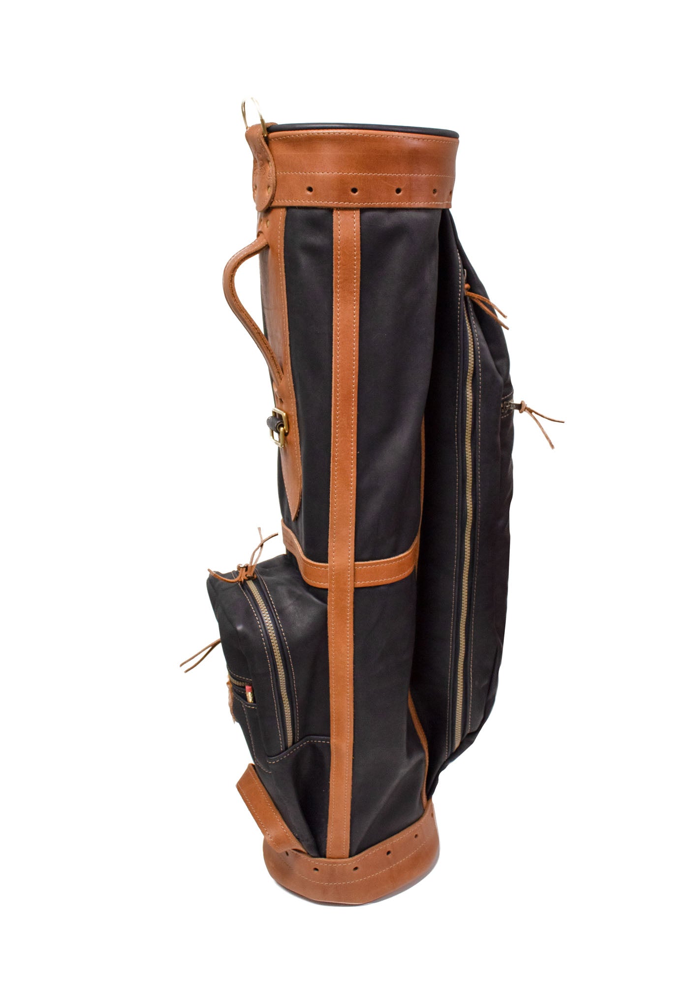 Premium Leather Classic Staff Golf Bag- Black Leather with Natural Leather Trim