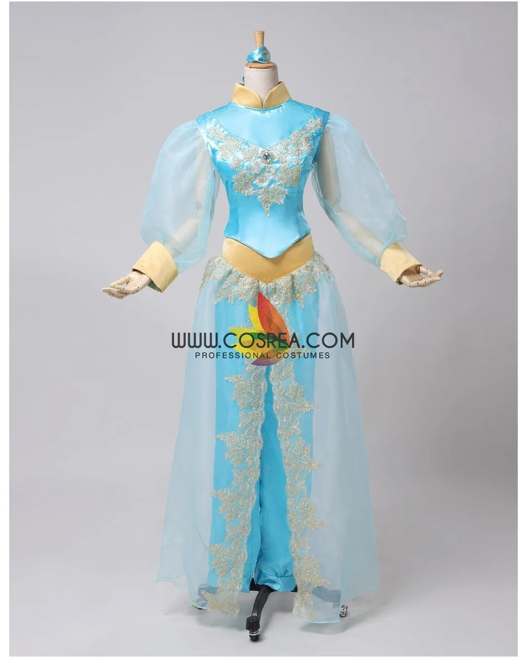 Princess Jasmine Aladdin Satin With Tulle Sleeves Cosplay Costume