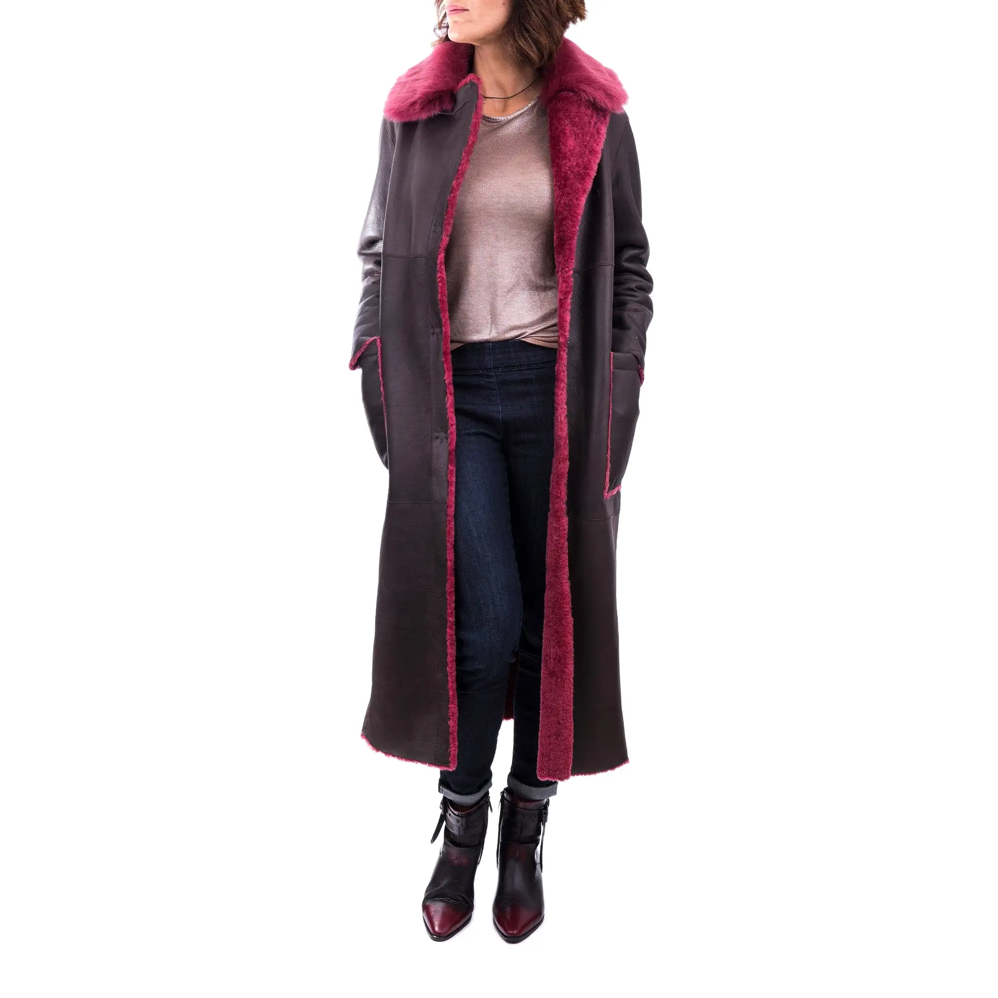 Reversible Coat Merinillo Pacaja Dark Brown / Fuchsia