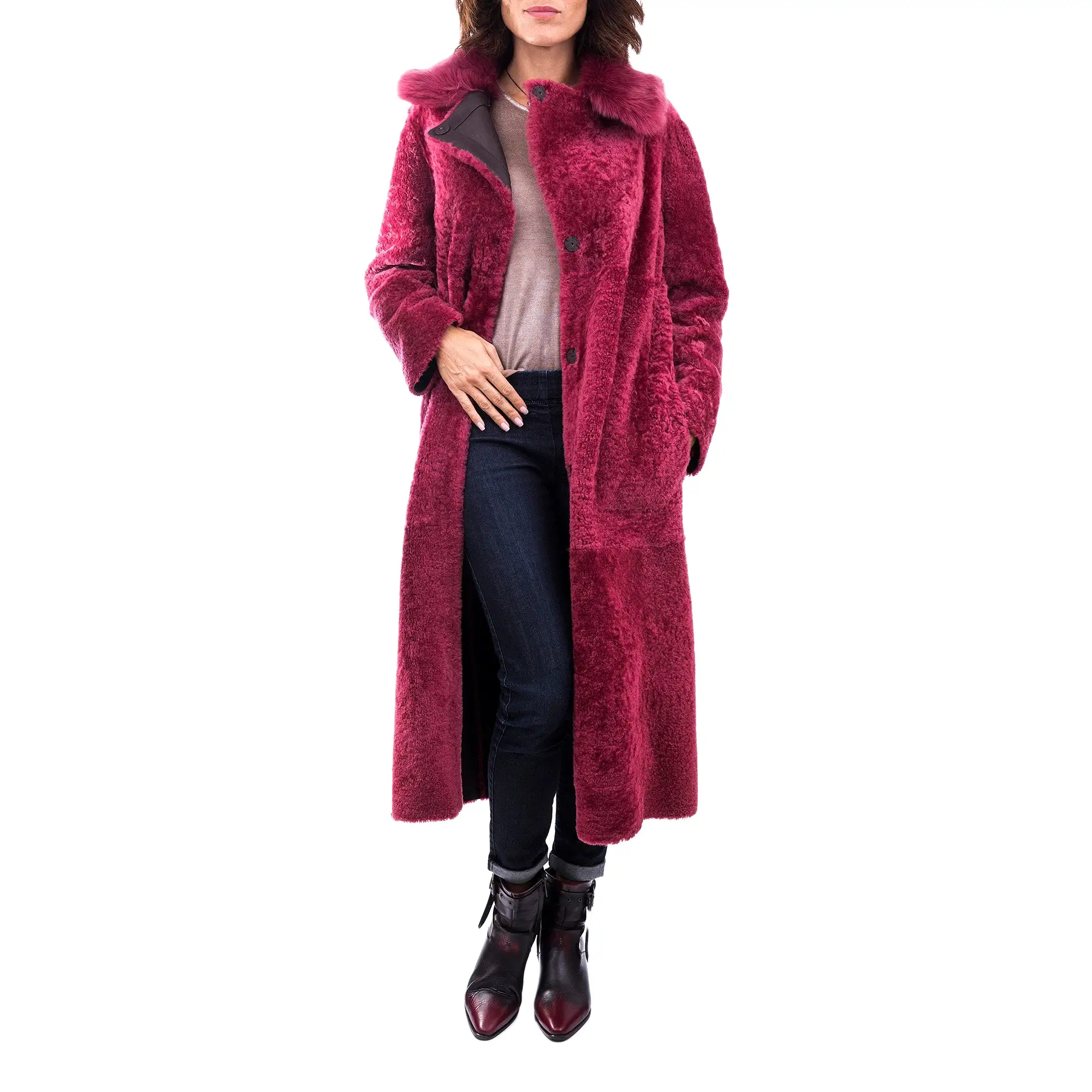 Reversible Coat Merinillo Pacaja Dark Brown / Fuchsia