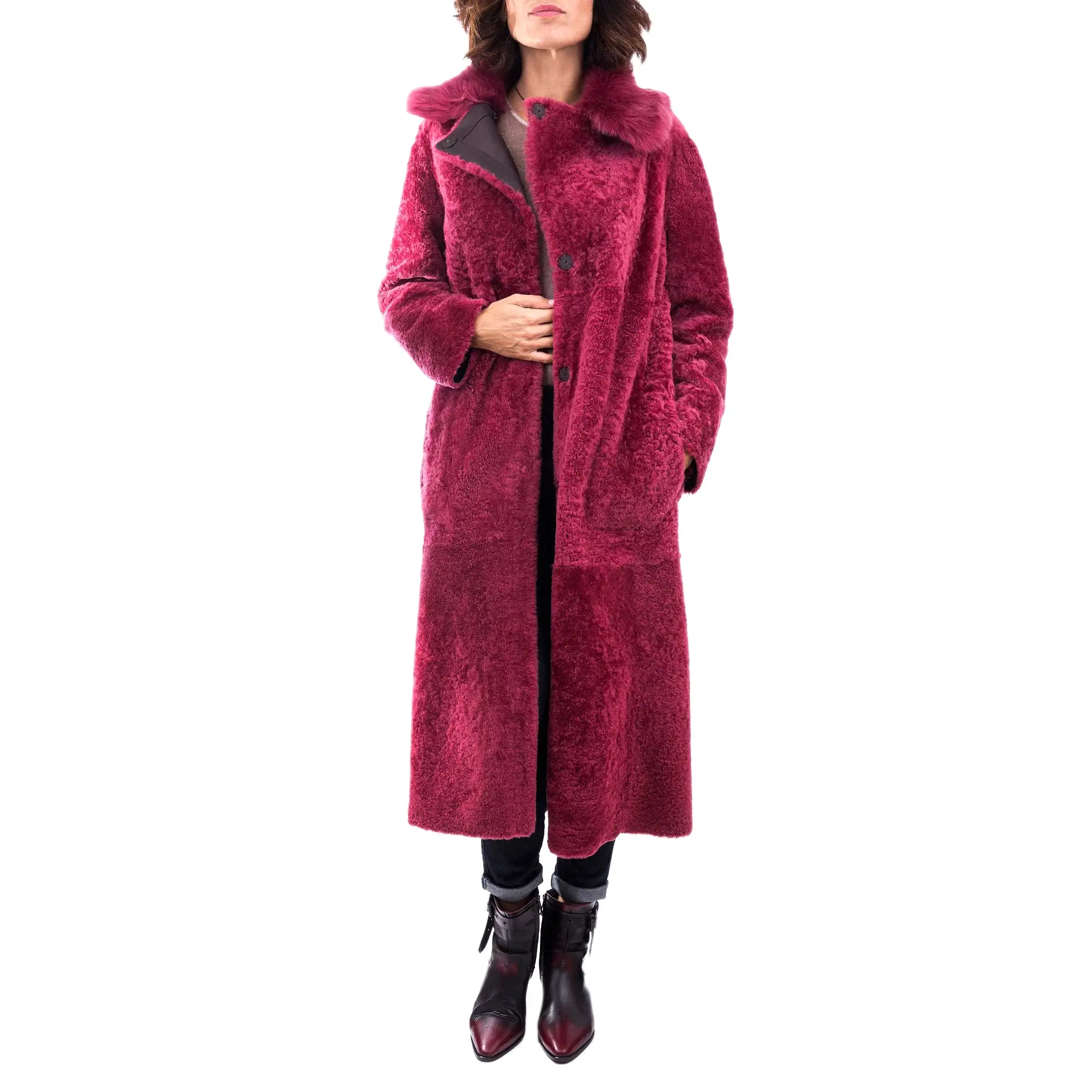 Reversible Coat Merinillo Pacaja Dark Brown / Fuchsia