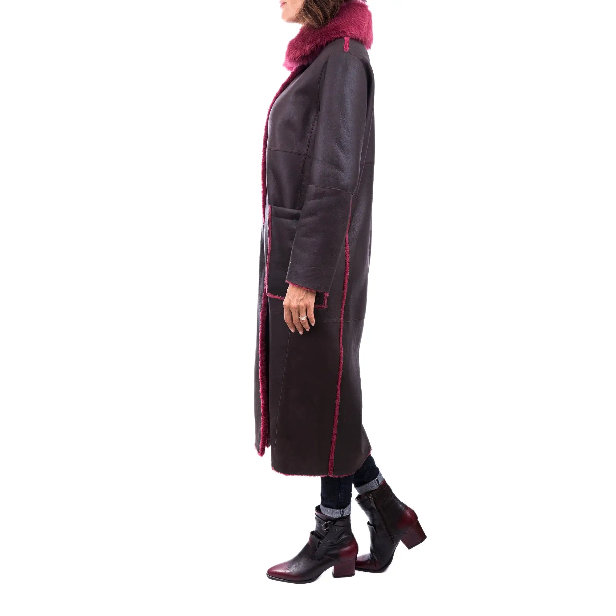 Reversible Coat Merinillo Pacaja Dark Brown / Fuchsia