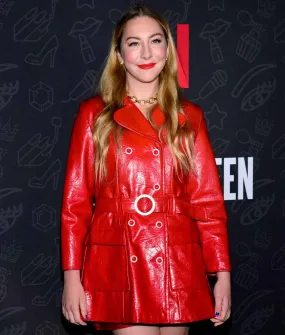 Shop Este Haim Red Leather Coat - Abbraci