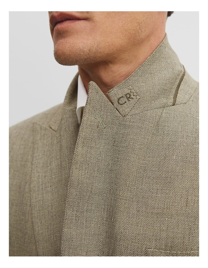 Slim Fit Linen Blend Stretch Jacket in Green