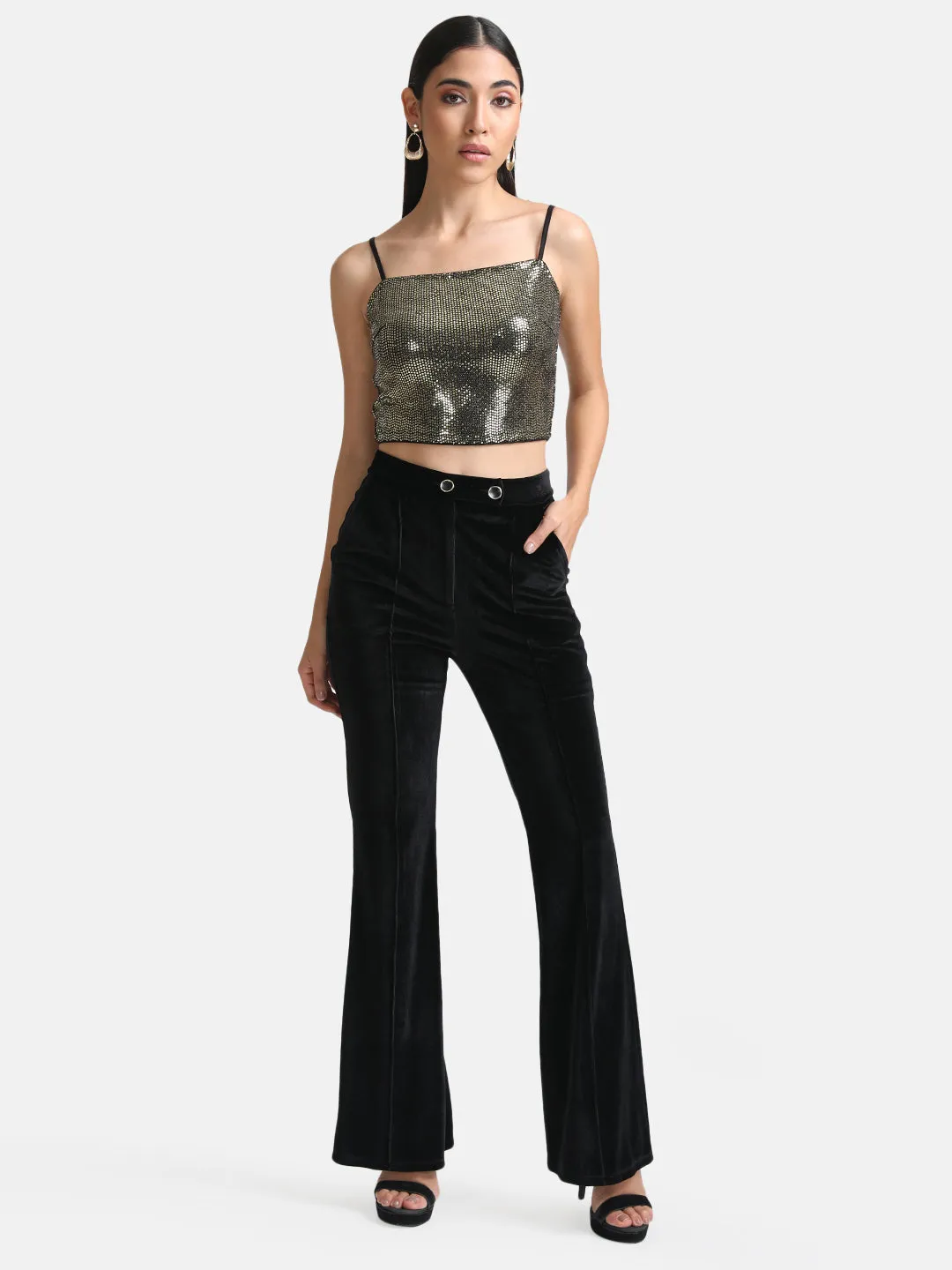 Stickon Sequin Crop Top With Straps