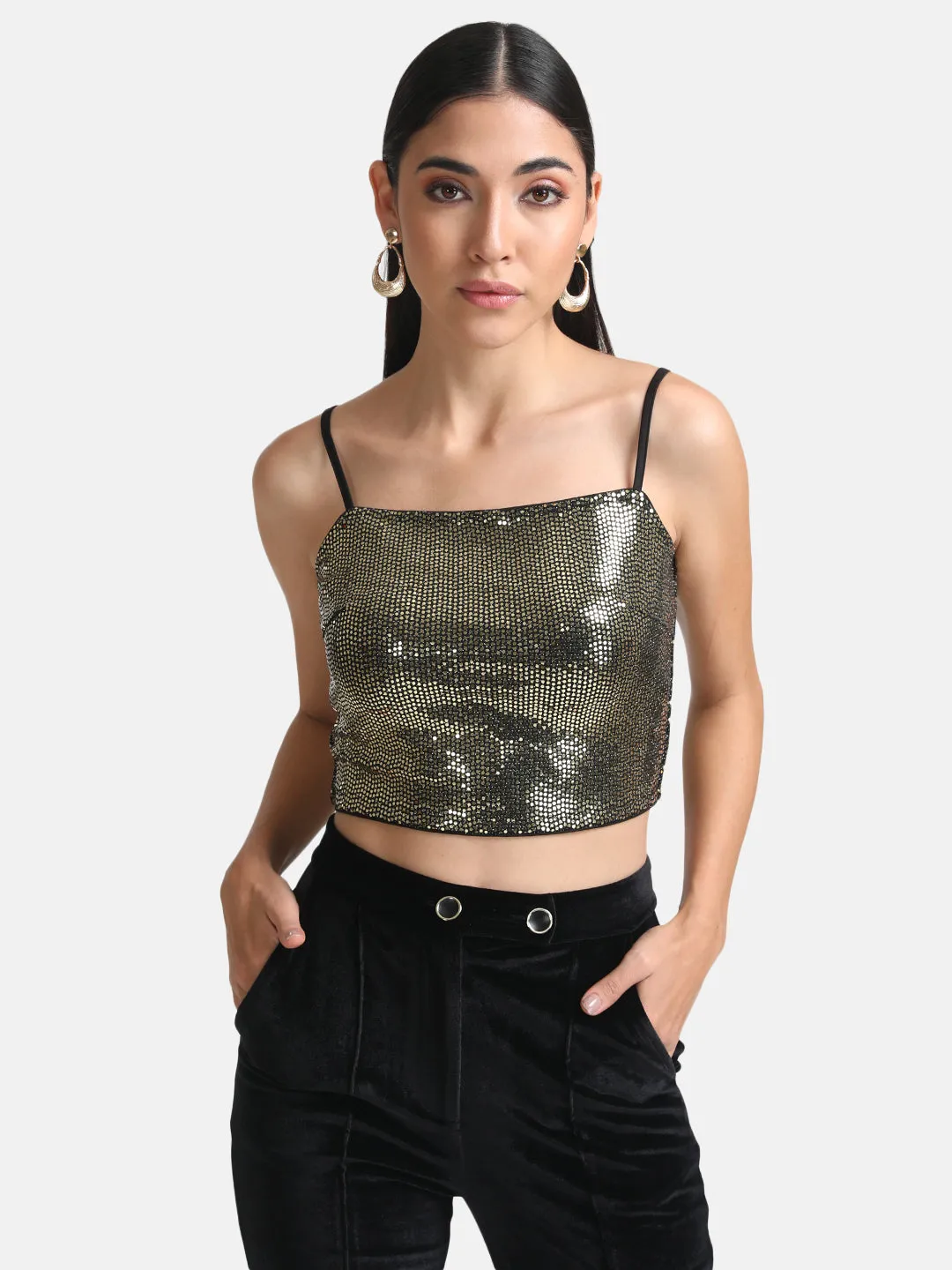 Stickon Sequin Crop Top With Straps