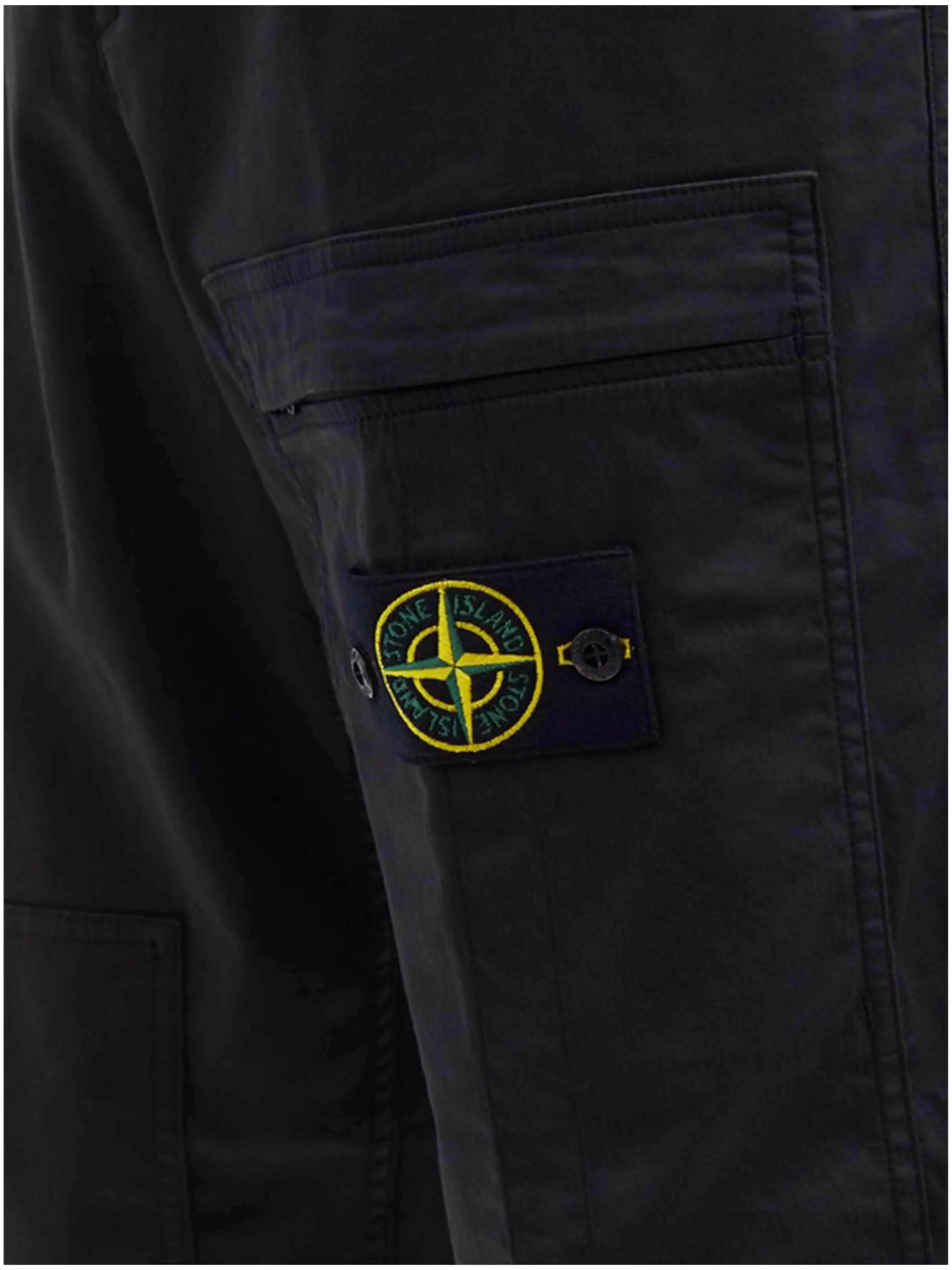 Stone Island Logo-Patch Cotton-Blend Chino Trousers Black