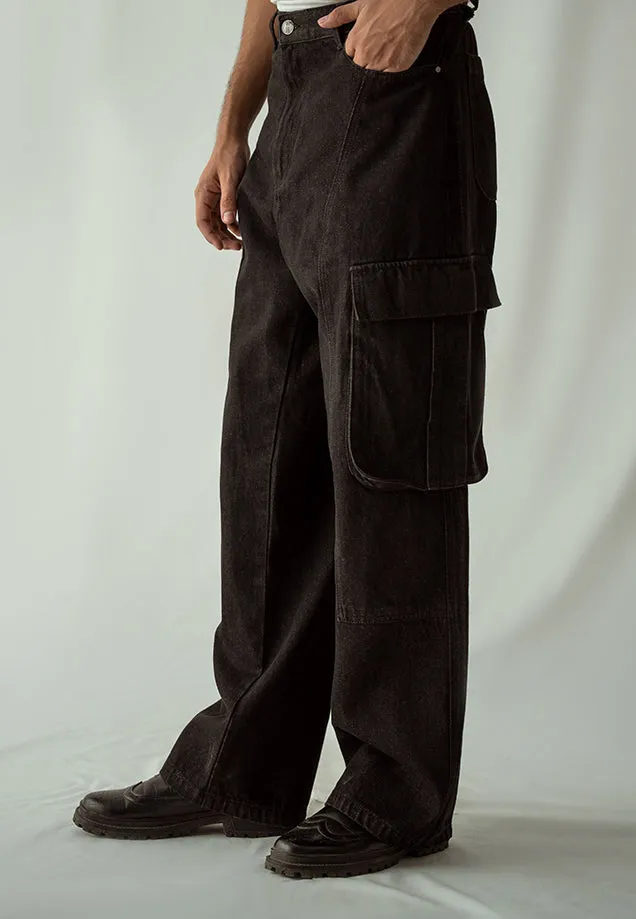 Straight Leg Cargo Jeans - Black Wash