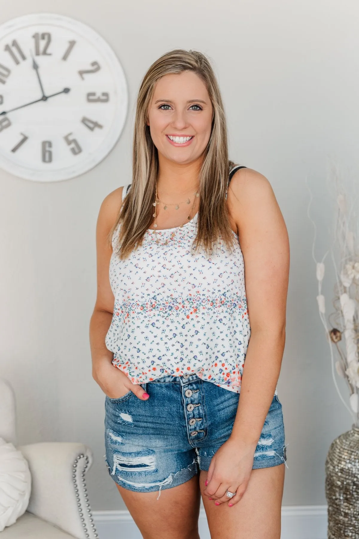 Strive For The Best Floral Tank Top- Ivory