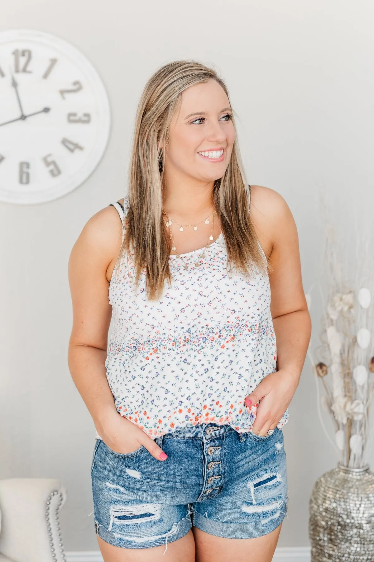 Strive For The Best Floral Tank Top- Ivory