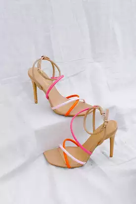 Tan Pink & Orange Strappy Heels