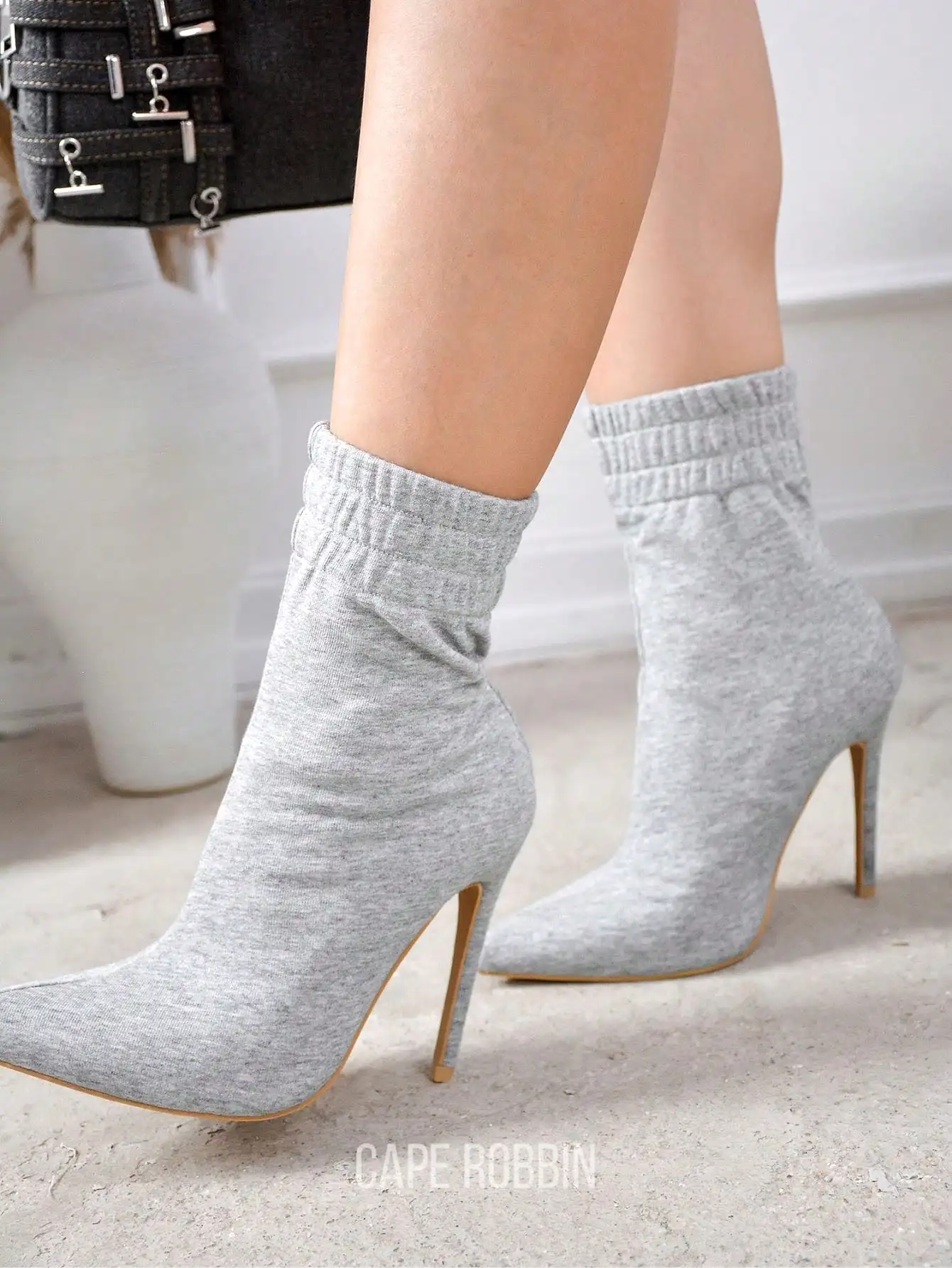 The Sweatshirt Pointy Toe High Heel Ankle Bootie