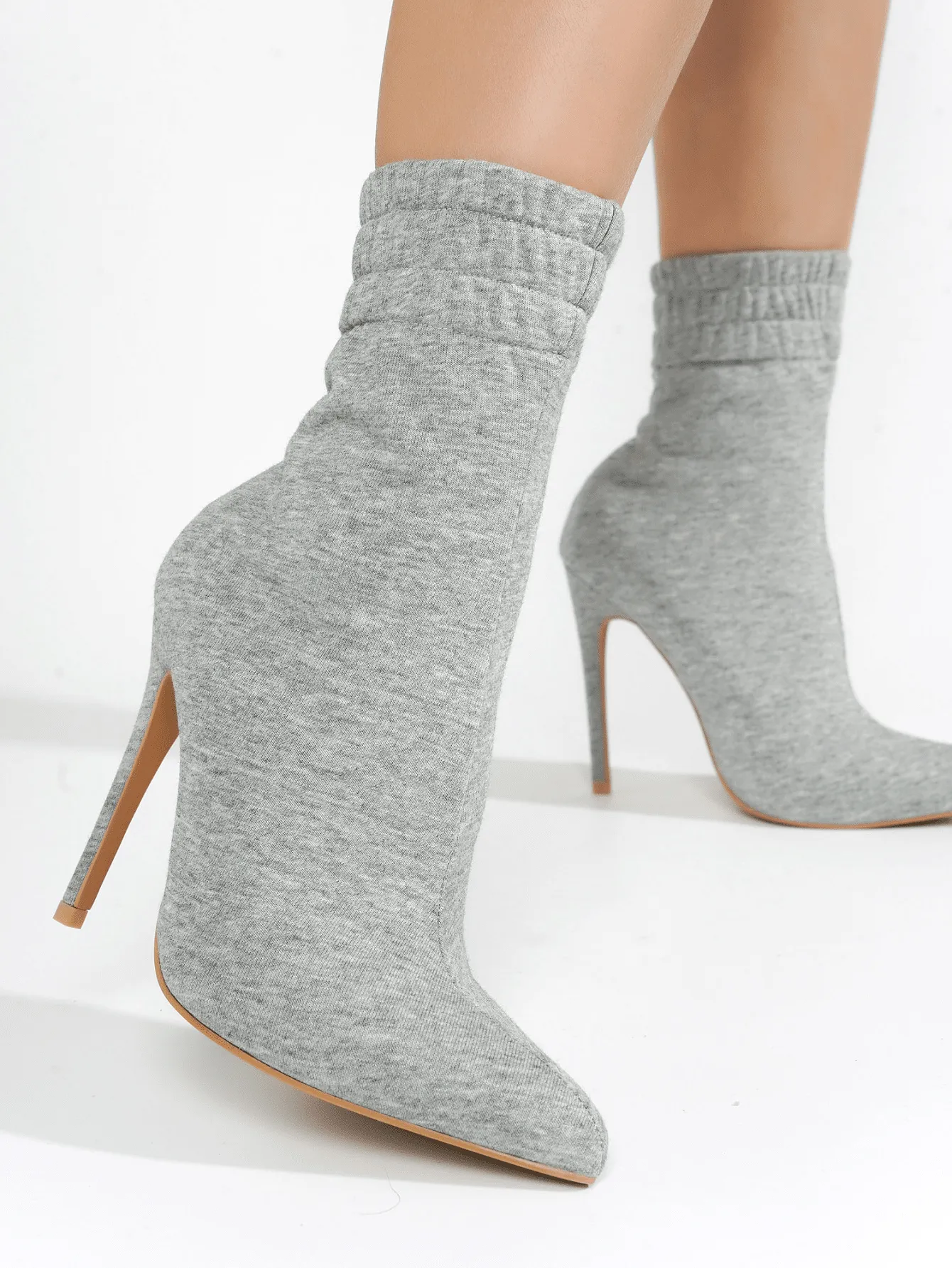 The Sweatshirt Pointy Toe High Heel Ankle Bootie