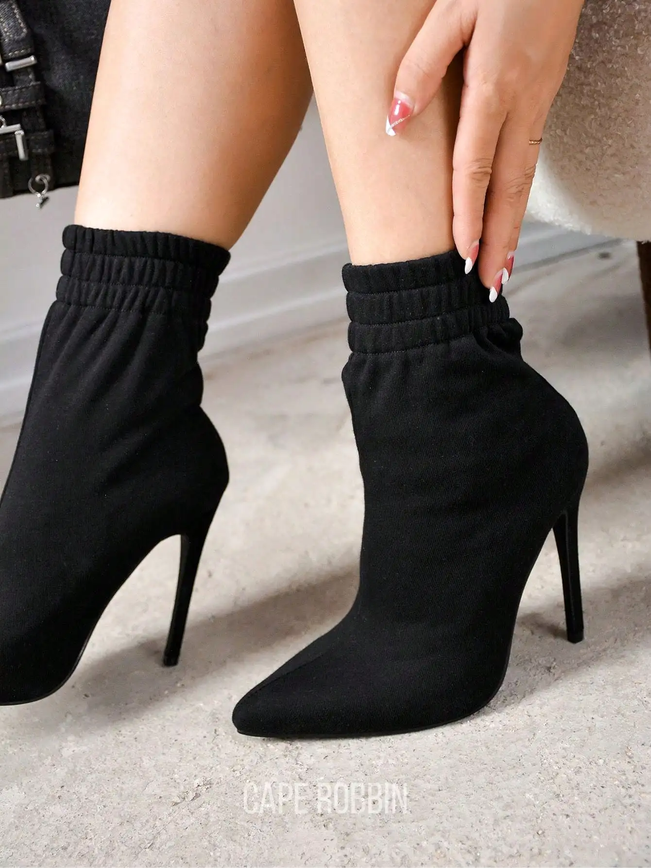 The Sweatshirt Pointy Toe High Heel Ankle Bootie