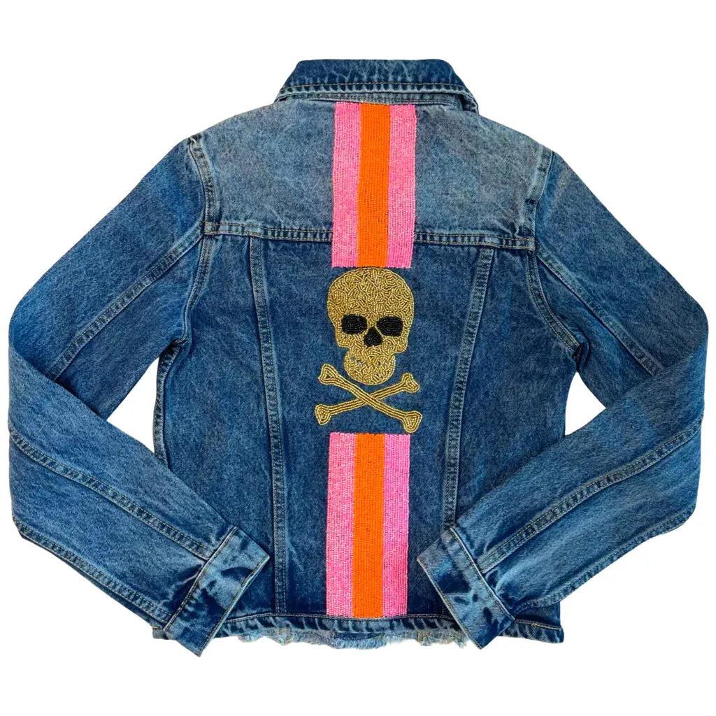 Tiana Hand Beaded Skull & Stripes Jeans Jacket