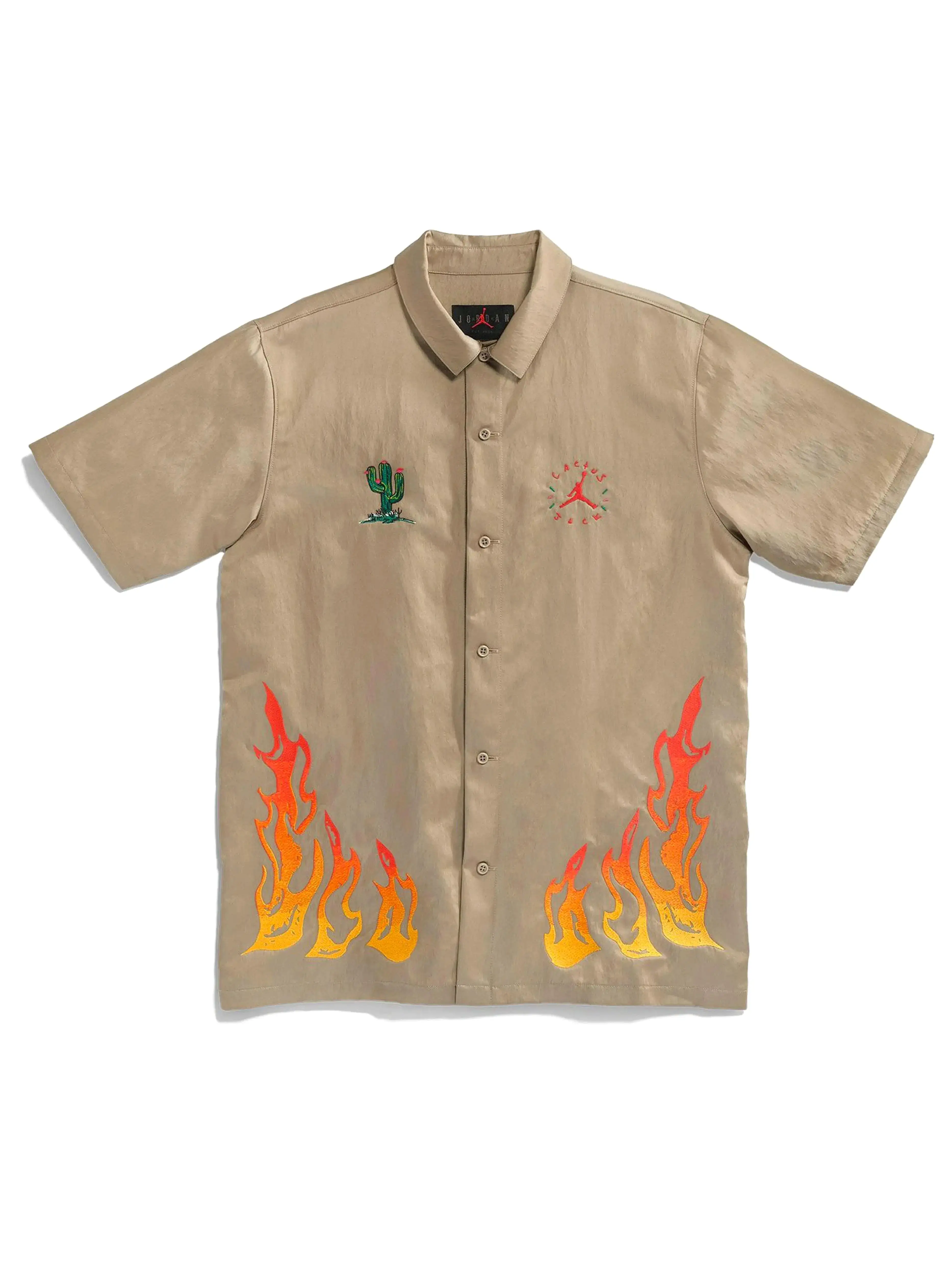 Travis Scott Cactus Jack x Jordan Button Down Shirt Khaki/University Red