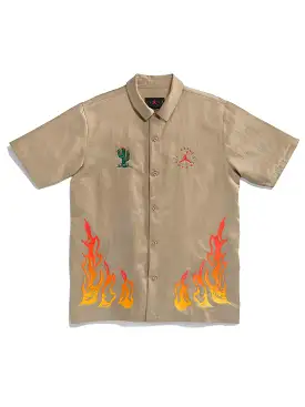 Travis Scott Cactus Jack x Jordan Button Down Shirt Khaki/University Red