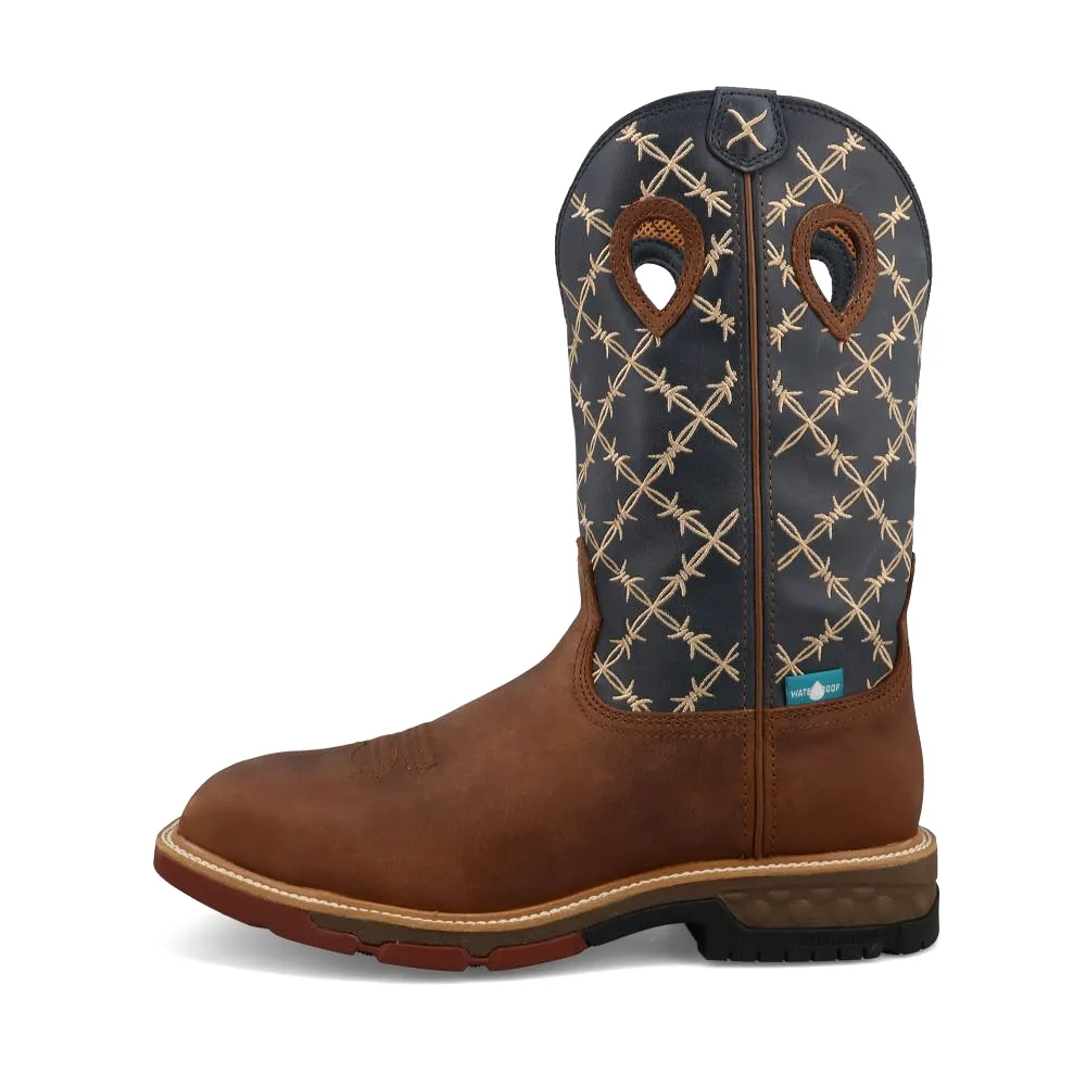 'Twisted X' Men's 12 Western MetGuard EH WP Comp Toe - Brown / Navy