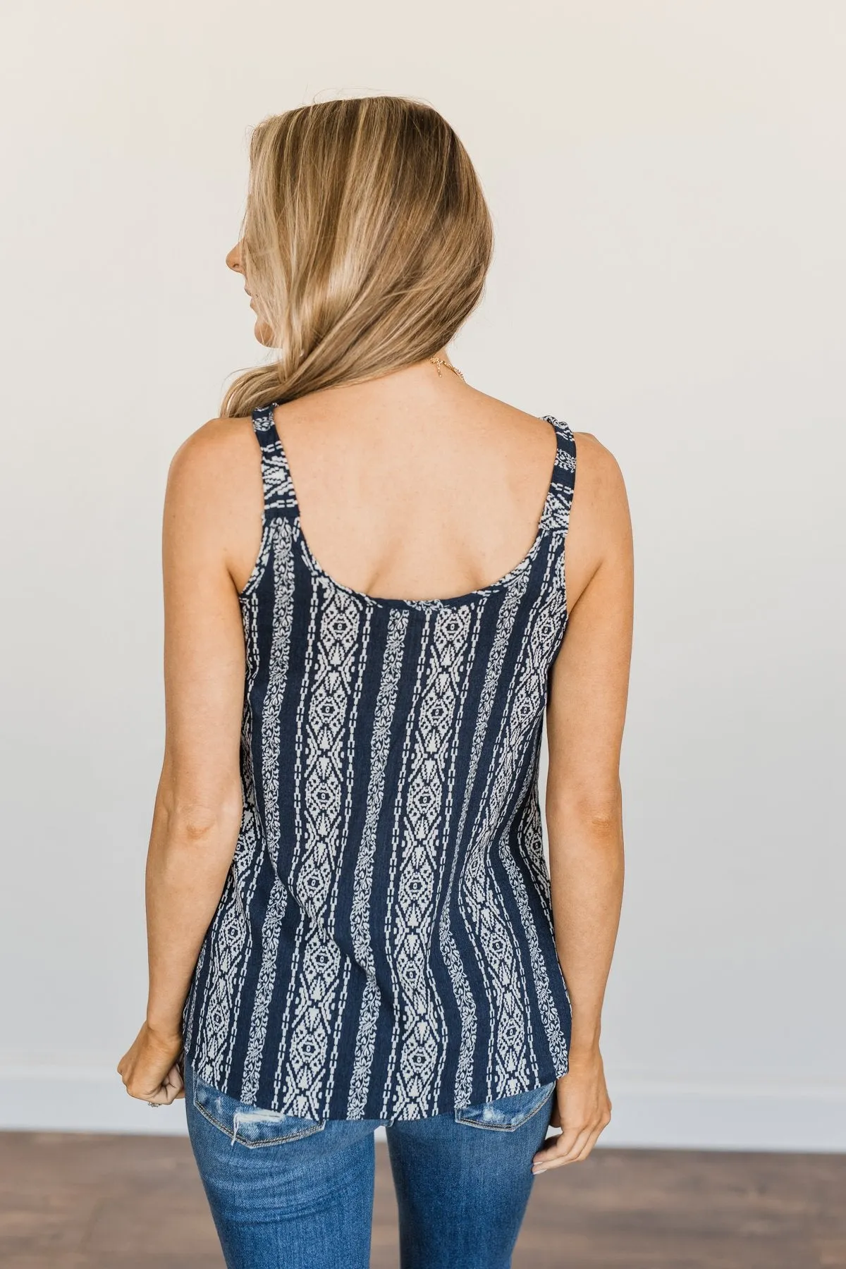 Until We Meet Again Printed Tank Top- Dark Navy & Ivory