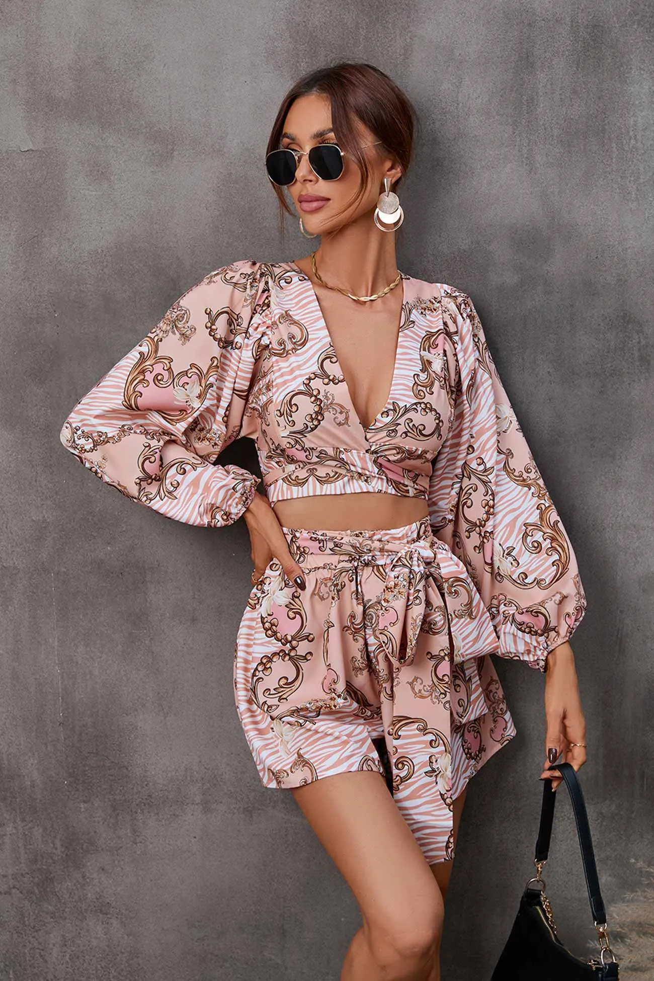 V Neck Printed Cut-Out Rompers