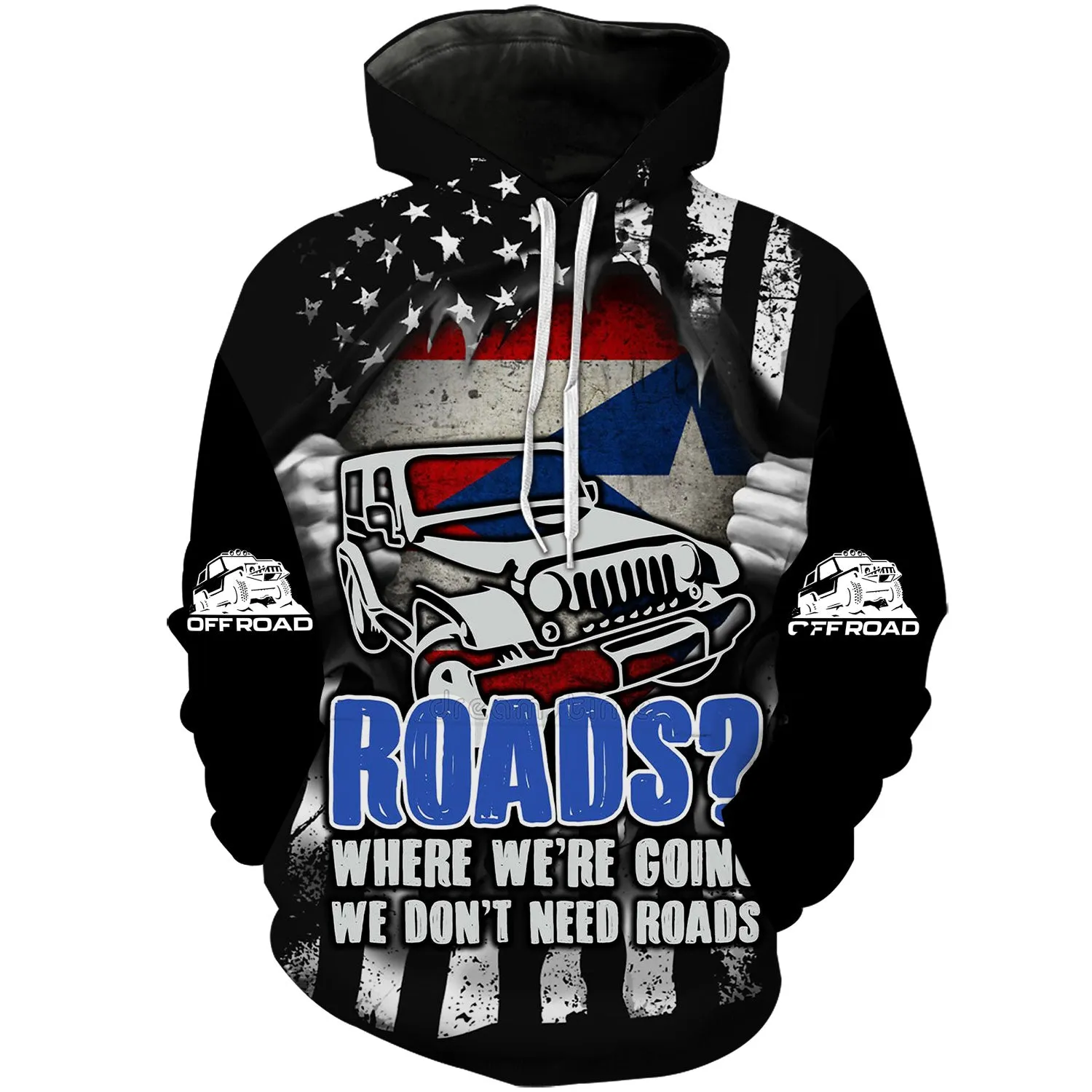 We don't need Roads - Puerto Rico Flag Hoodie