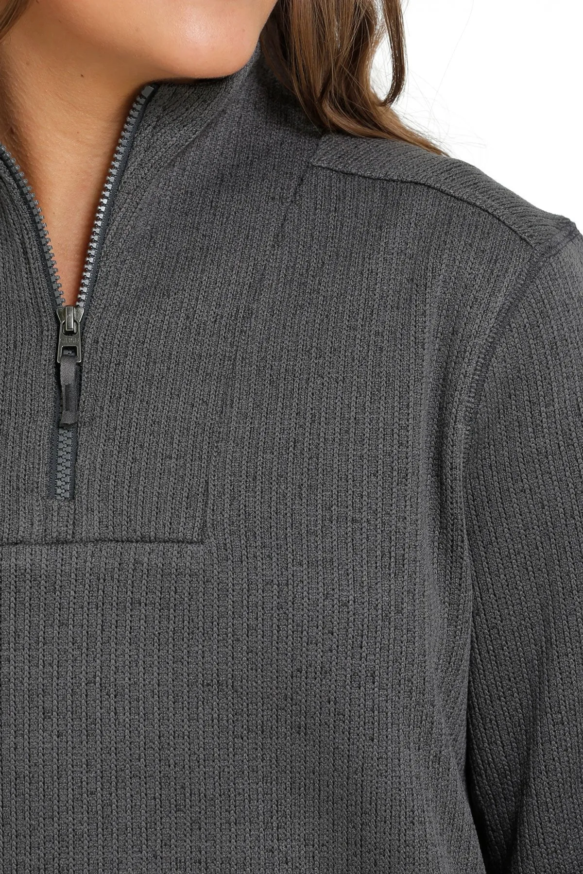 WOMEN'S 1/4 ZIP SWEATER KNIT SWEATER - CHARCOAL