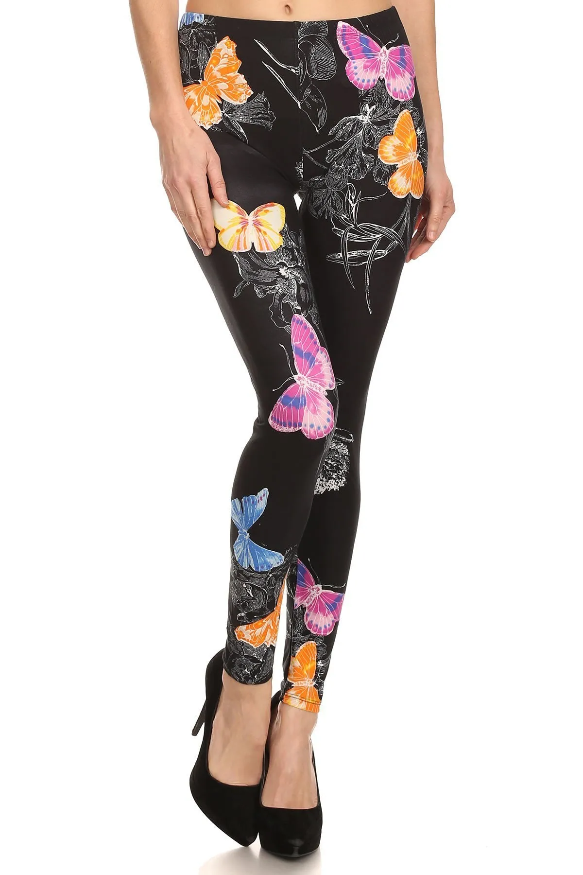 Women's 3X 5X Butterfly Floral Flower Pattern Print Leggings