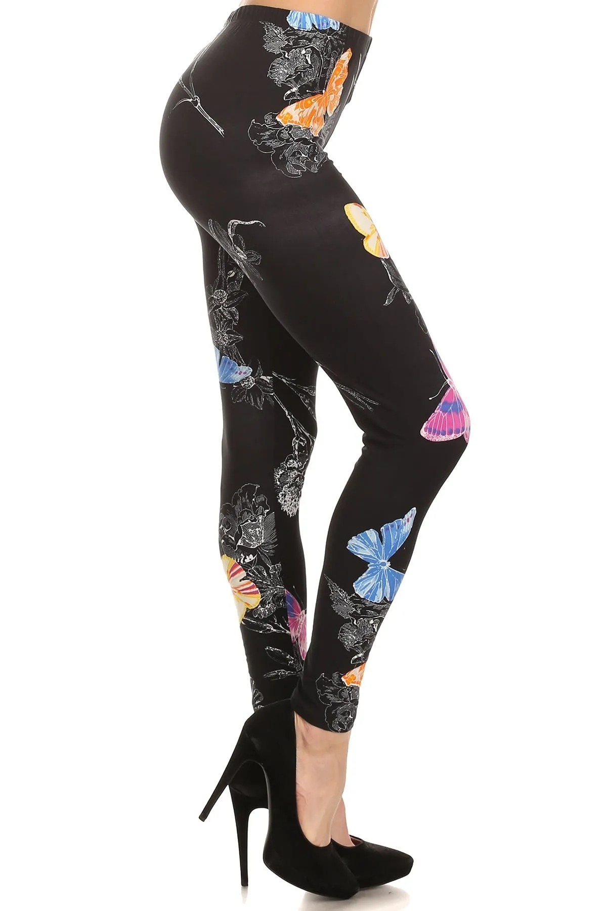 Women's 3X 5X Butterfly Floral Flower Pattern Print Leggings