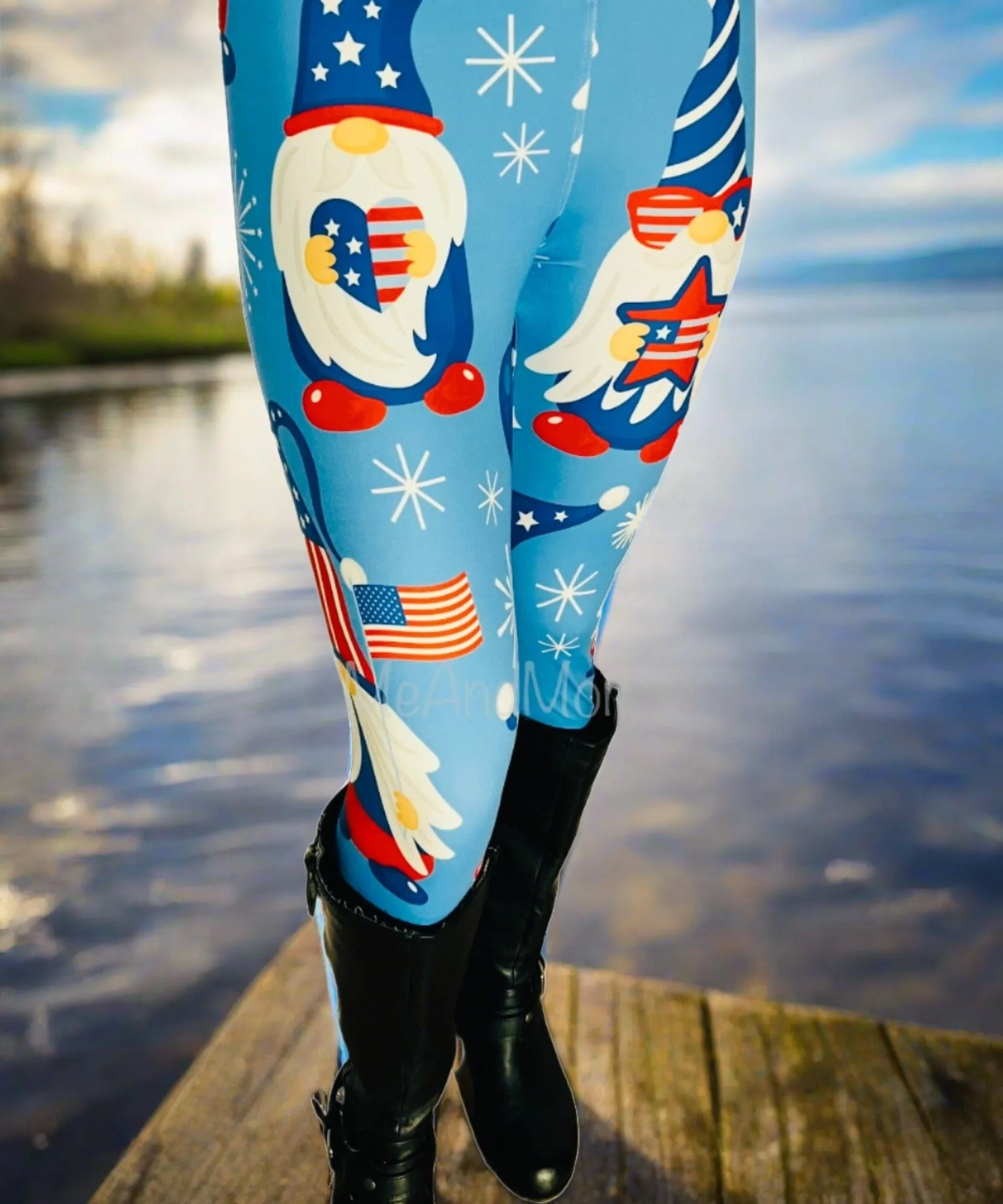 Womens 4th of July Gnome Leggings, Soft Yoga Pants, Sizes 0-22, Yoga Waist, Red/White/Blue, Exclusive Leggings