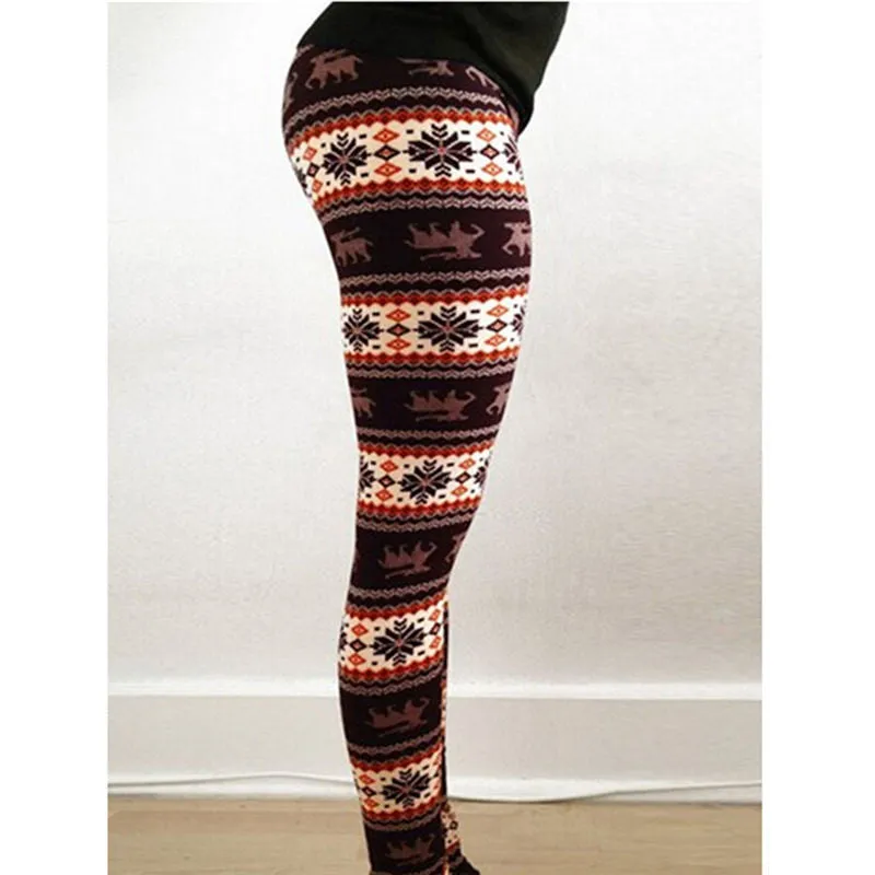 Women's Nordic Deer Snowflake Knitted Leggings Pants Elastic Lady's Leggings Multiple color 8 Styles SM6