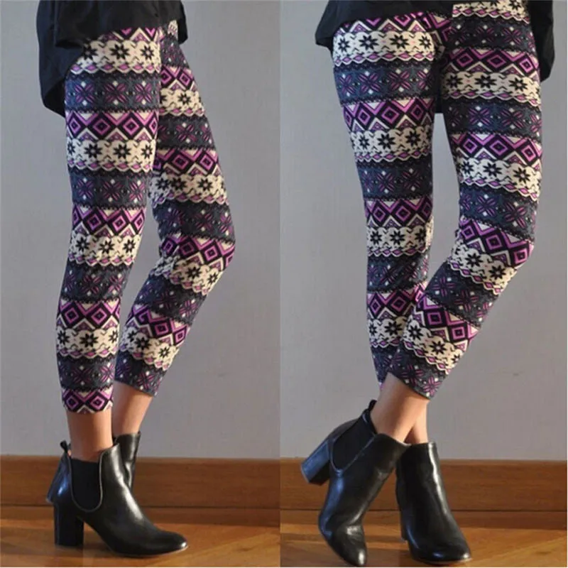 Women's Nordic Deer Snowflake Knitted Leggings Pants Elastic Lady's Leggings Multiple color 8 Styles SM6