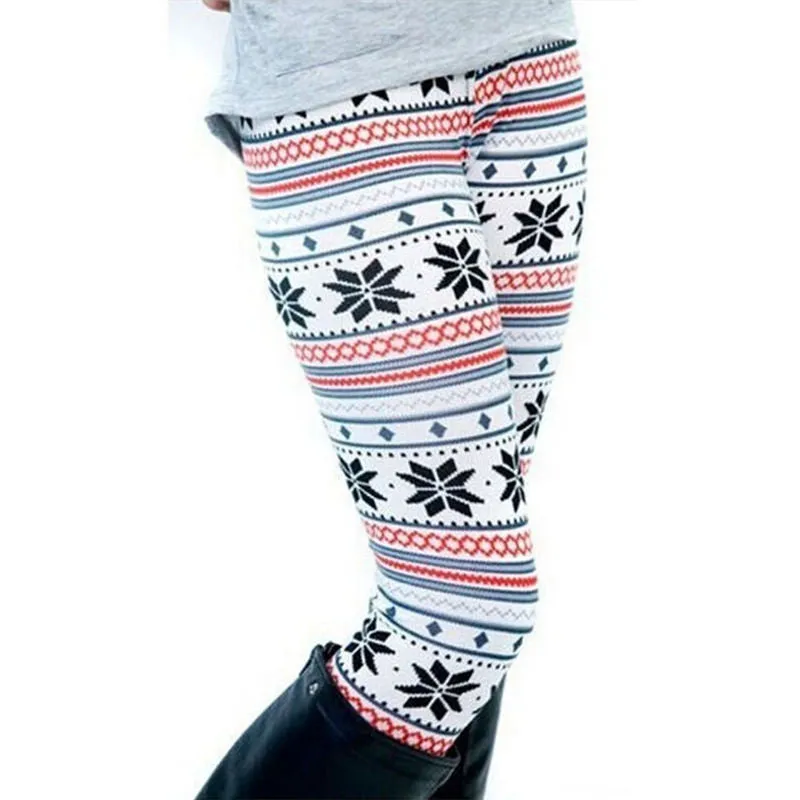 Women's Nordic Deer Snowflake Knitted Leggings Pants Elastic Lady's Leggings Multiple color 8 Styles SM6