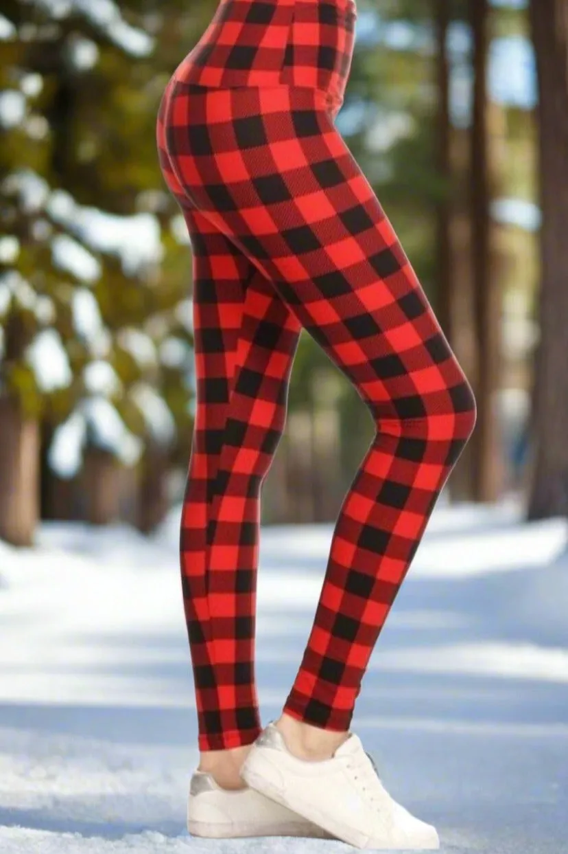 Womens Plaid Leggings Soft Yoga Pants Black/Red Sizes 0-20