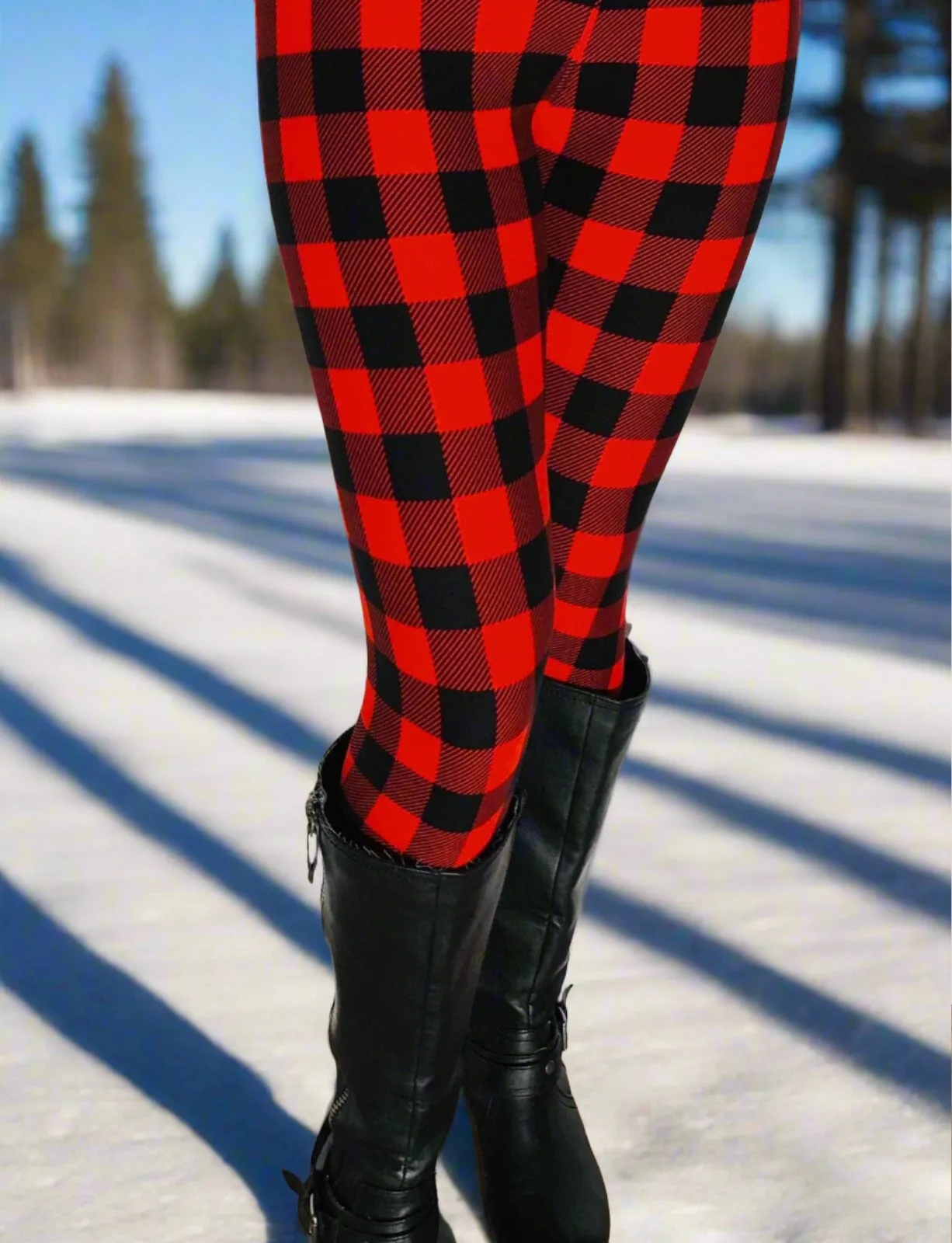 Womens Plaid Leggings Soft Yoga Pants Black/Red Sizes 0-20