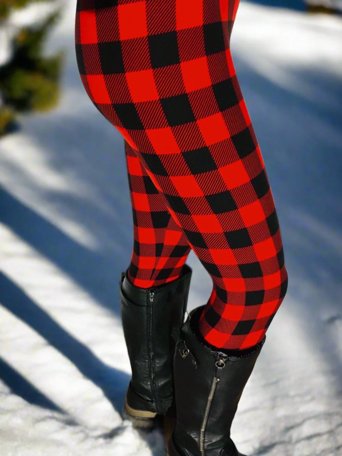 Womens Plaid Leggings Soft Yoga Pants Black/Red Sizes 0-20