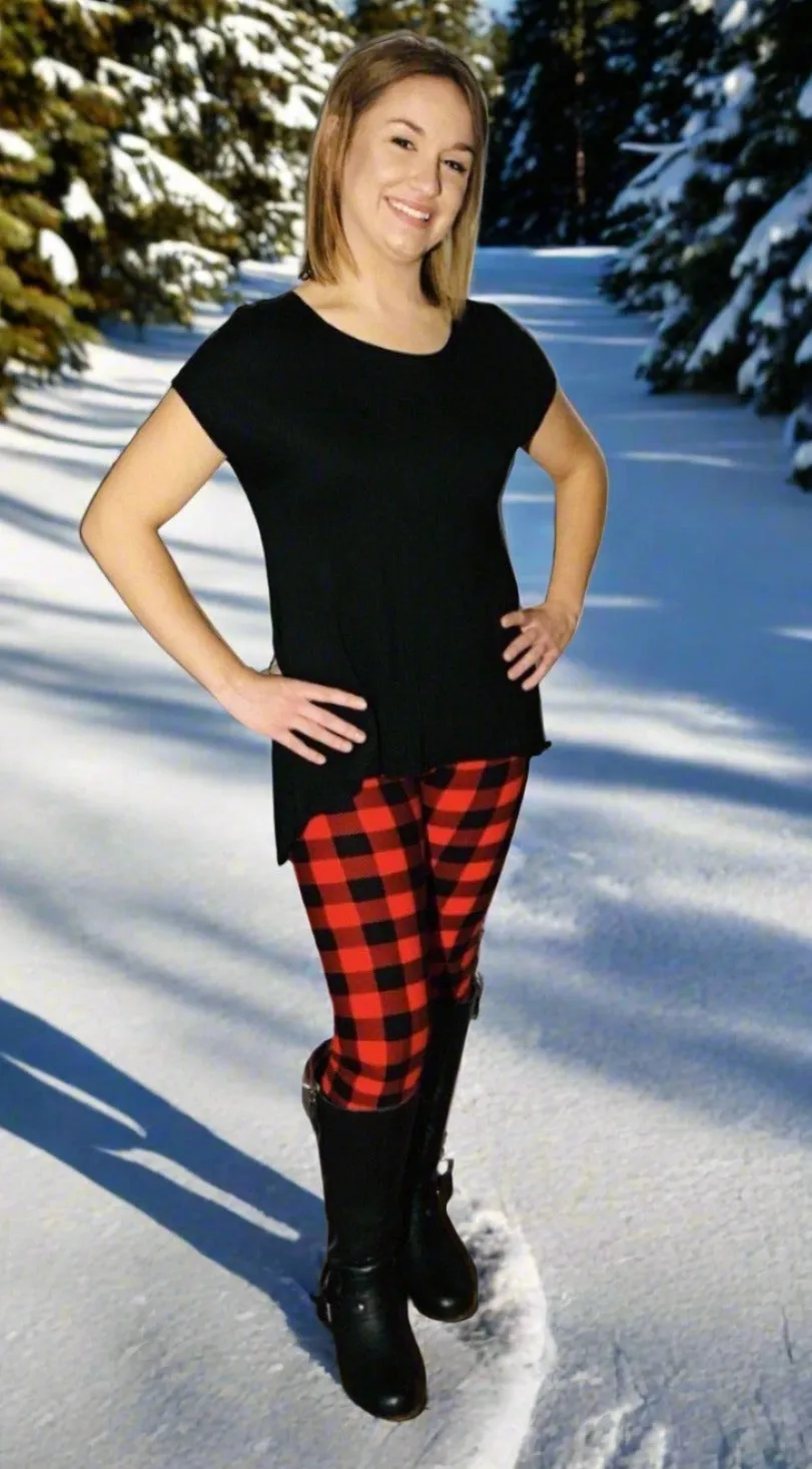 Womens Plaid Leggings Soft Yoga Pants Black/Red Sizes 0-20