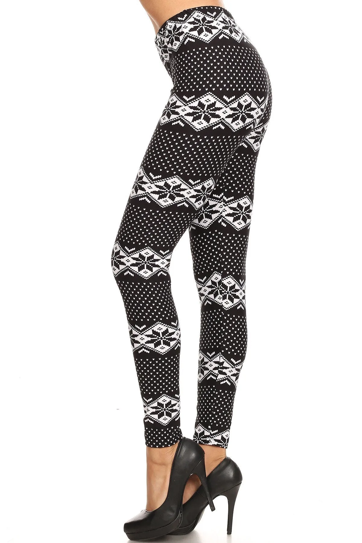 Women's Plus B&W Dianmond Fair Isle Pattern Printed Leggings